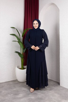 ENDAMLI Şifon Kat Detaylı Ferace 2304 Lacivert