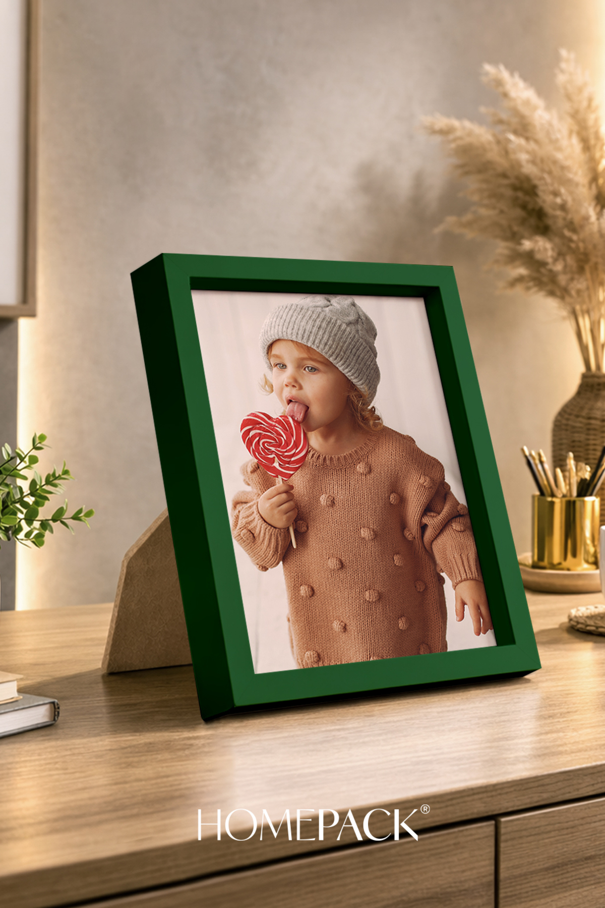 13x18 cm Desktop Picture Frame with Thick Green Wood Frame, Photo Frame, GREEN