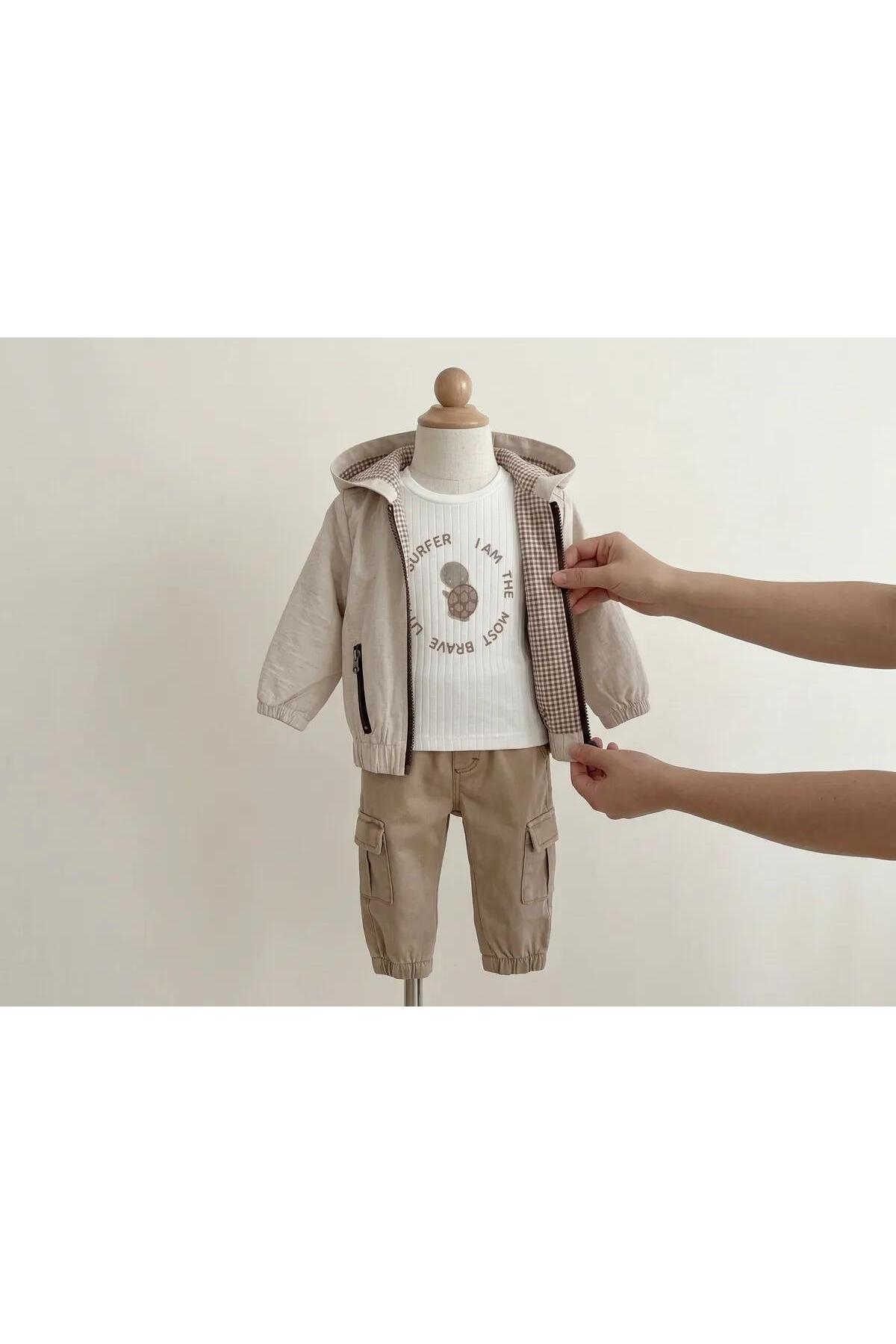 TA&CE Bebek Kapüşonlu Yağmurluk Mont Erkek Bebek 3 lü Takım 6-24 Ay fotoğrafı 5 (önizleme)