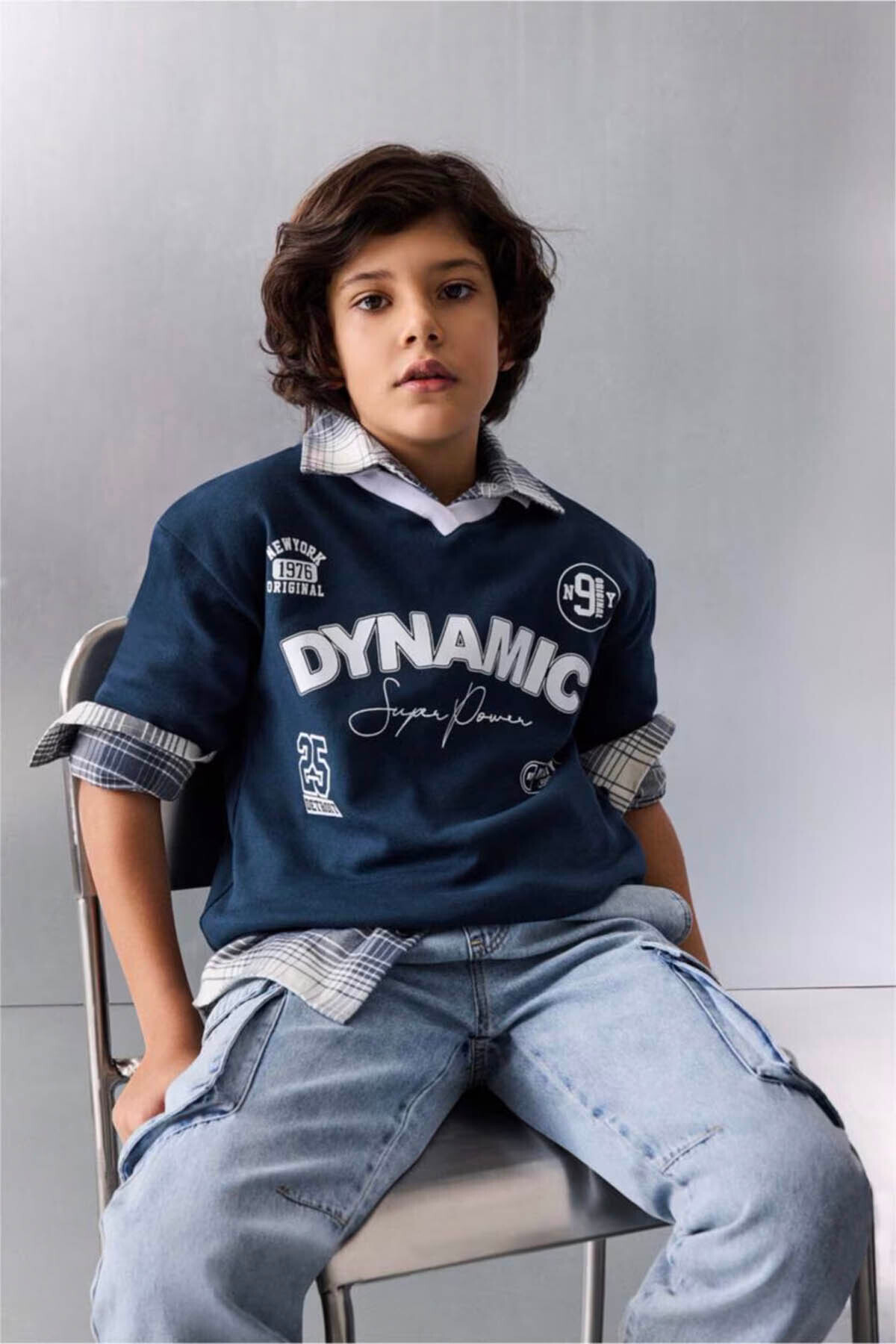 Defacto 100% Cotton Oversized Printed Polo T-Shirt for Boys G7473A826Sm