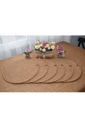 Armağan Garajı Doğal Jüt İp 6 lı Supla – El Yapımı Hasır Amerikan Servis Masa...