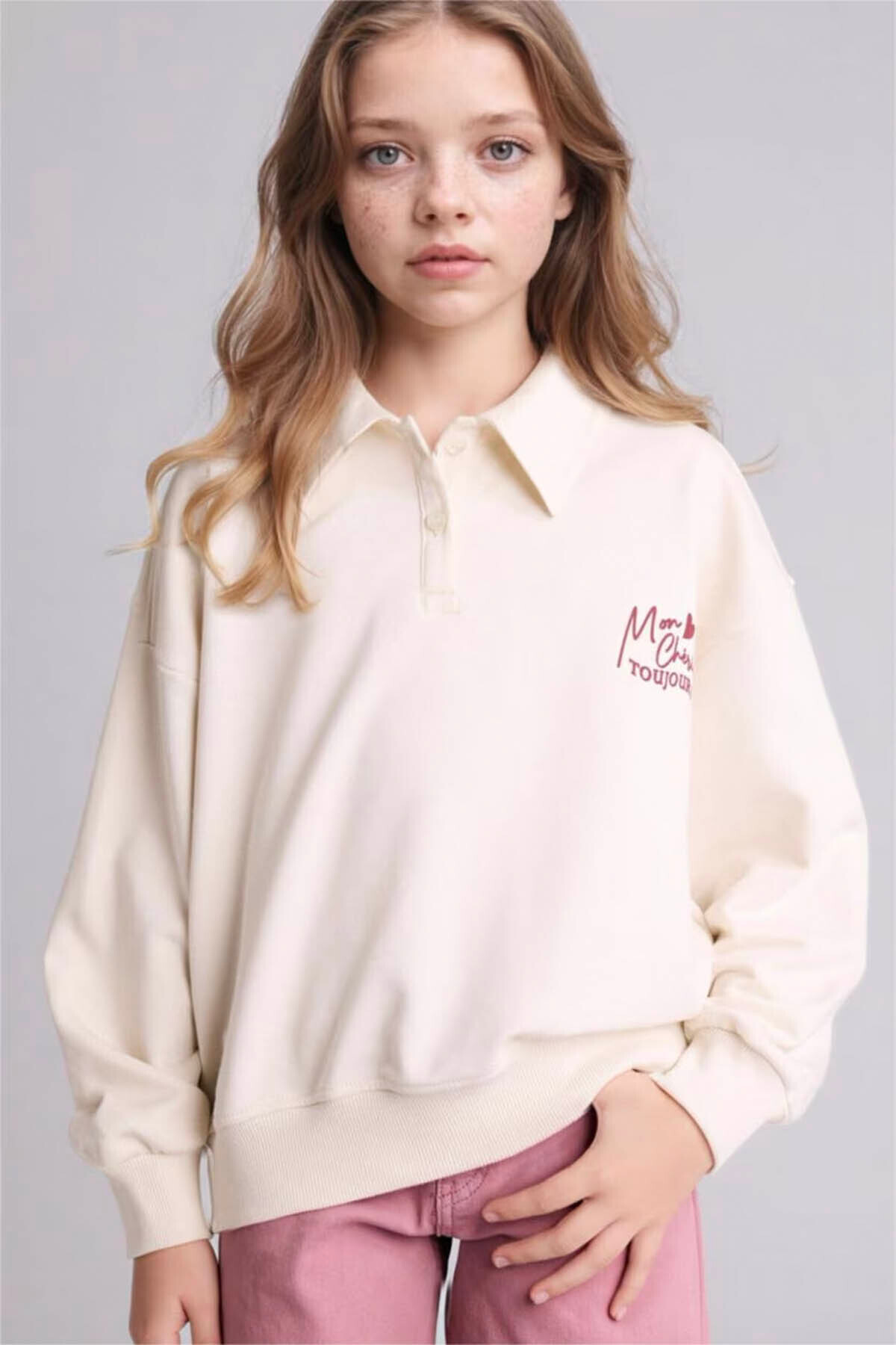 Polo Yaka Baskılı Sweatshırt Kız Çocuk E6841A826SP