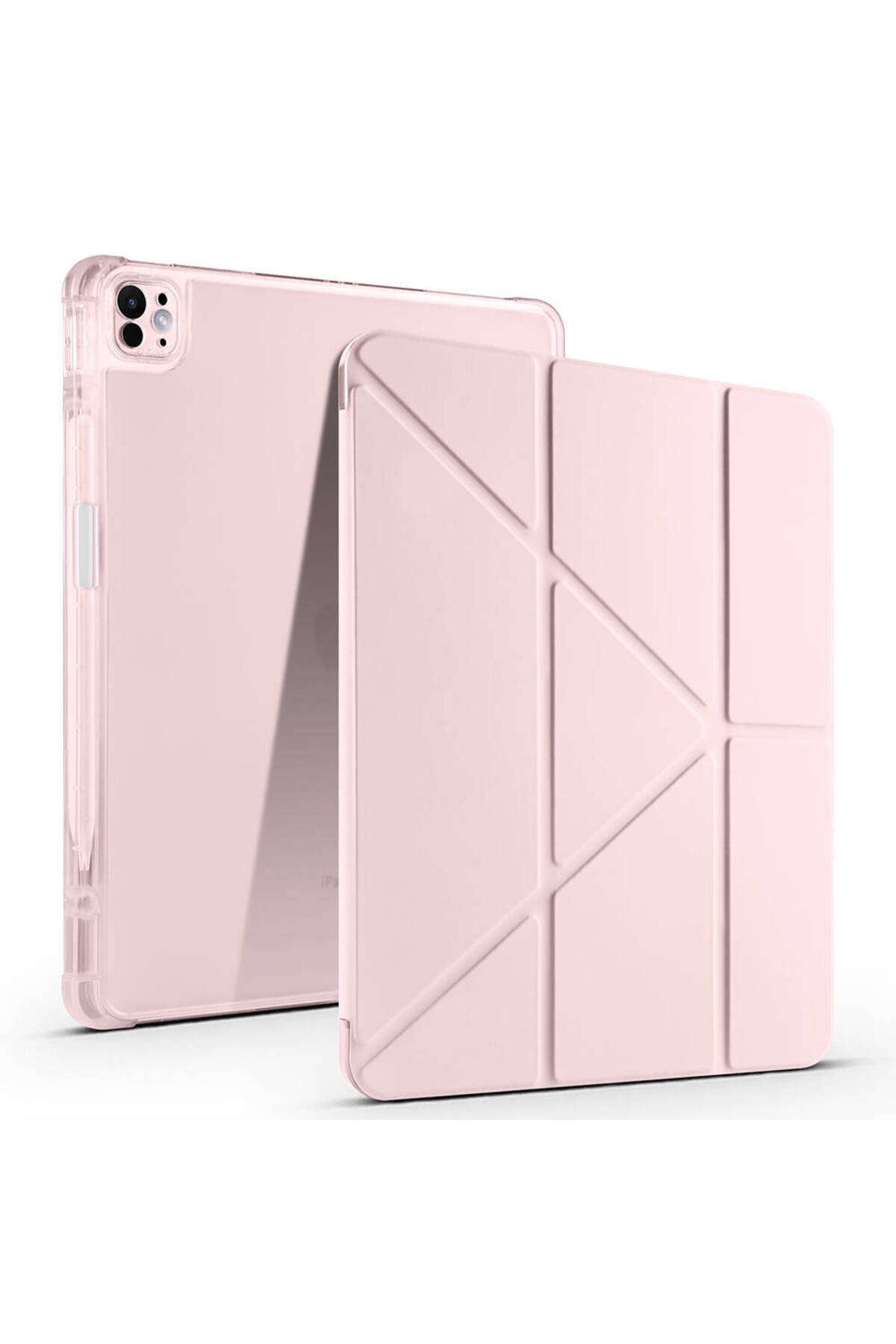 iPad Air 13 2025 M3 Kılıf USGN Tri Folding Kalem Bölmeli Standlı Kılıf - Rose Gold