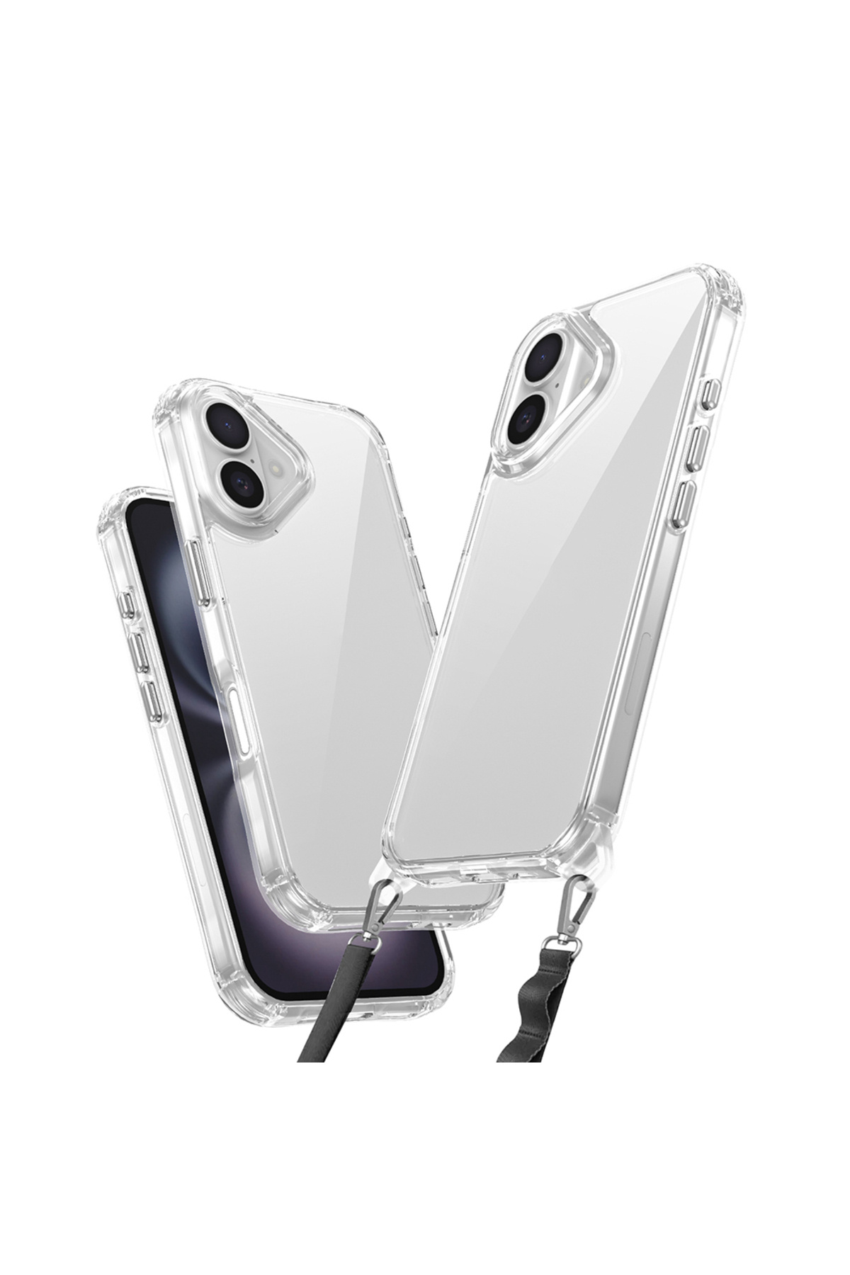 iPhone 16 Plus Kılıf Airbagli Takılabilir Askı Aparatlı USGN Snap Silikon Kapak - Şeffaf