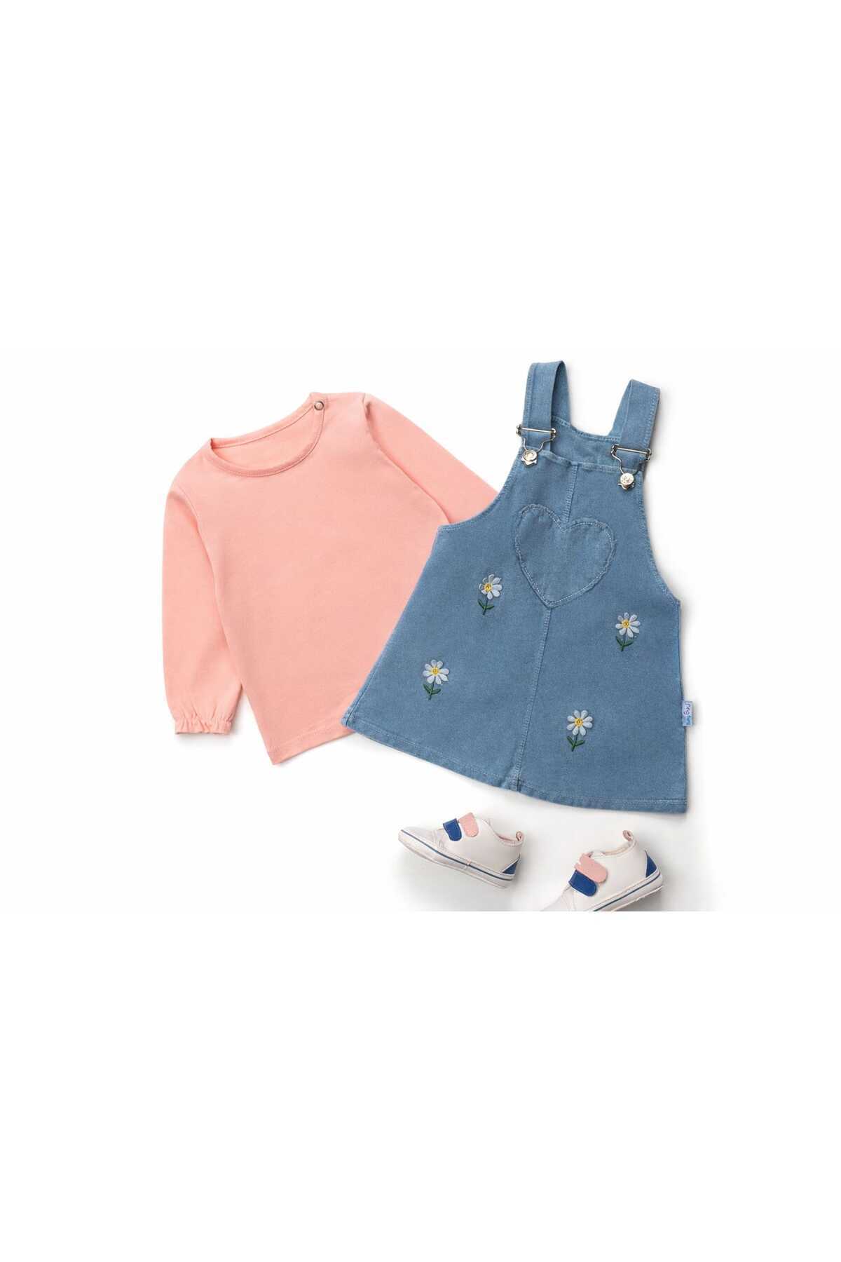 Baby Buu Kız Bebek Papatya Nakışlı Kot Jile ve Bluz Takım fotoğrafı 2 (önizleme)