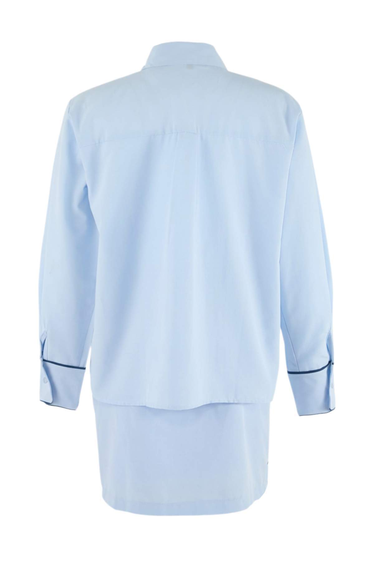 Trendyolmilla  Mavi Nakış Detaylı Gömlek Kruvaze Etek Dokuma Alt - Üst Takım TWOSS26AU00125 - Görsel 8