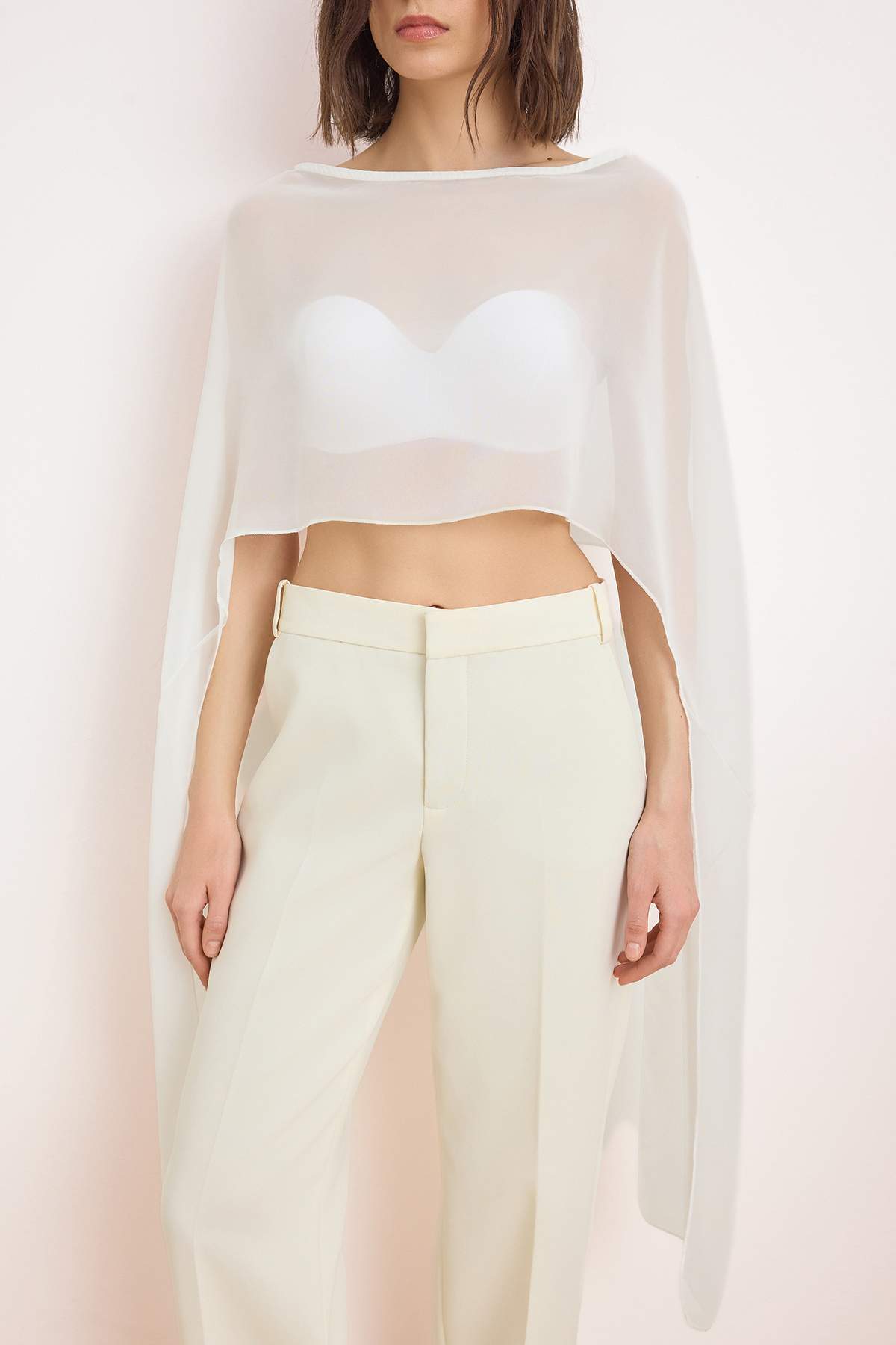 Trendyol Collection White Asymmetrical Cut Unlined Chiffon Cape