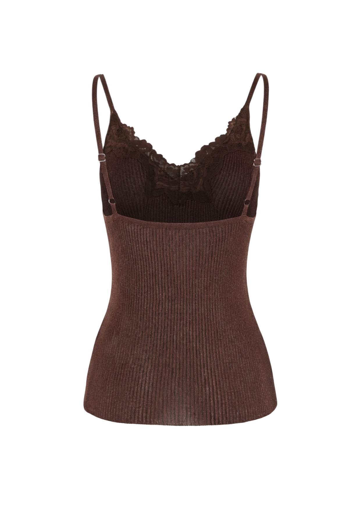 Trendyolmilla  Kahverengi 2'li Yazlık Özel İplik Dantel Detaylı Triko Bluz-Hırka TWOSS26HI00016 - Görsel 6