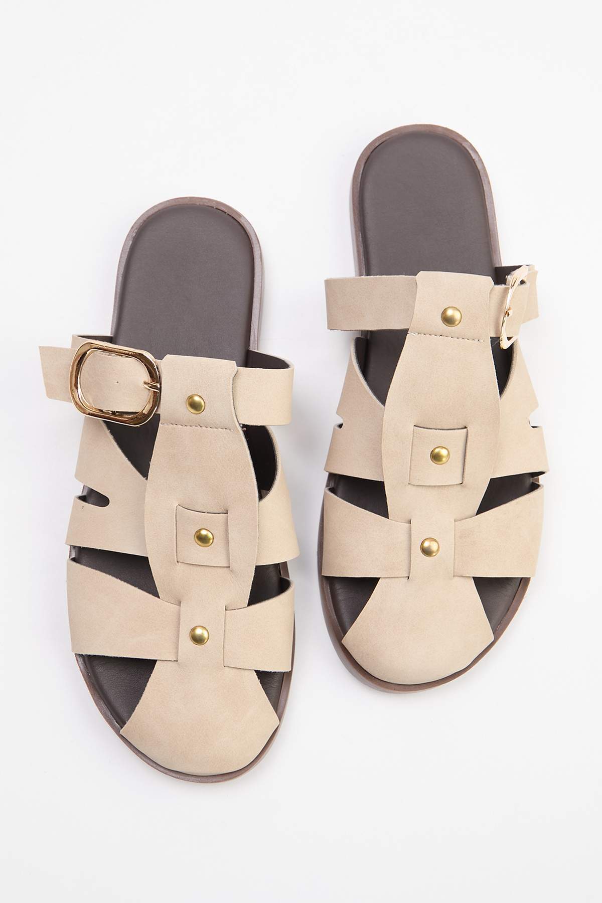 TRENDYOL SHOES Beige Nubuk Fisherman Damen-Hausschuhe TAKSS26TE00002