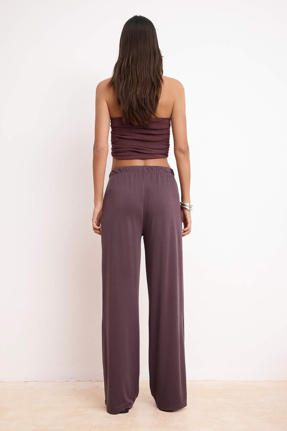 Trendyolmilla  More Sustaniable Mürdüm Yüksek Bel Geniş Paça Modal Esnek Örme Pantolon TWOSS26PL00067 - Görsel 4