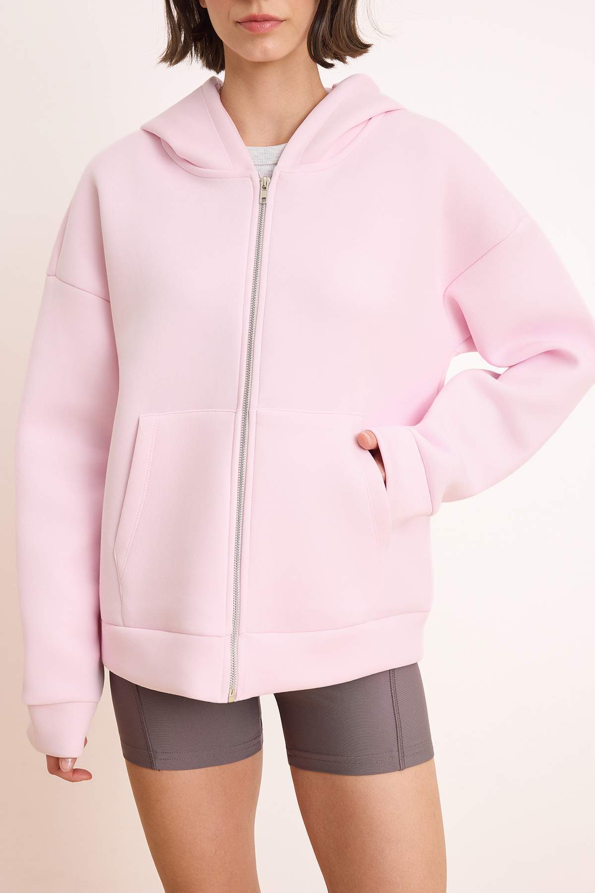 Trendyolmilla  Wardrobe Essentials –Pembe Oversize Kapüşonlu Örme Sweatshirt |TWOAW26SW00018 - Görsel 3