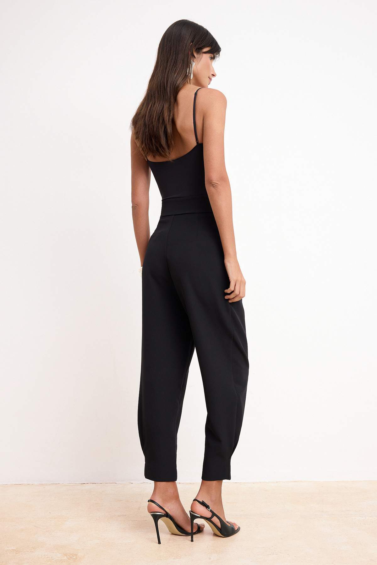 Trendyolmilla  Siyah Yüksek Bel Korsaj Detaylı Dokuma Şık Pantolon TPRSS26PL00004 - Görsel 4