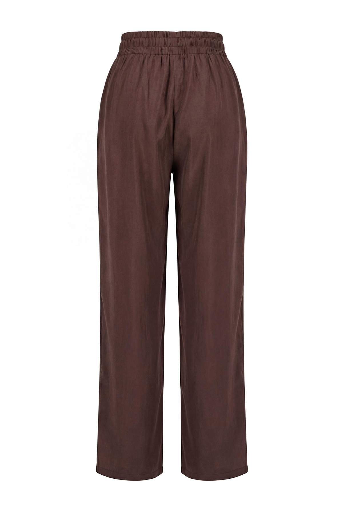 Trendyolmilla  Kahverengi Modal Görünümlü Bluz Pantolon Dokuma Alt - Üst Takım TWOSS26AU00086 - Görsel 8