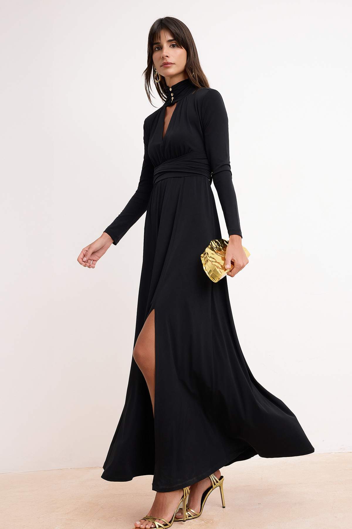 Trendyolmilla Siyah Aksesuar Detaylı Örme Maxi Abiye & Mezuniyet Elbisesi TPRSS26AE00004