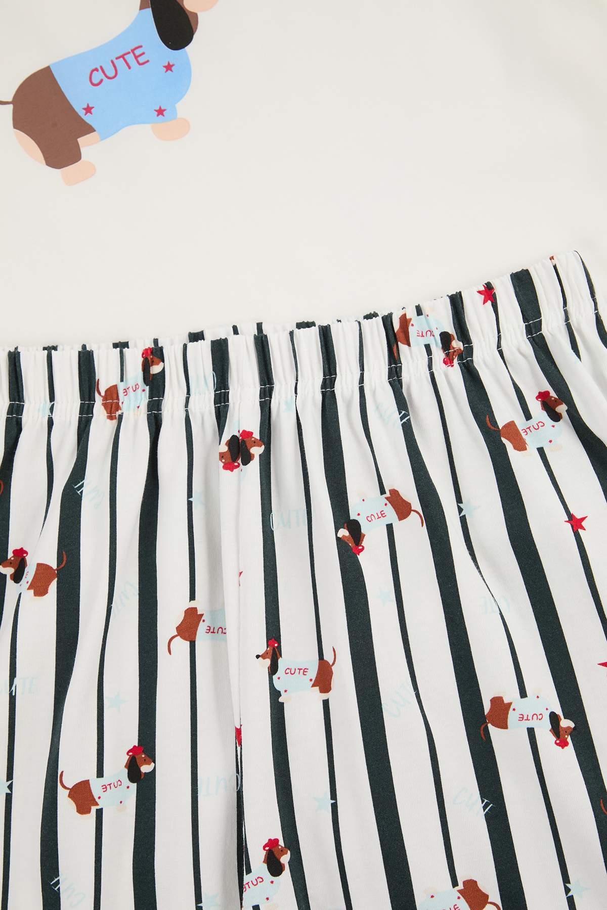 Trendyolmilla  Beyaz-Çok Renkli Köpek Desenli Pamuklu Likralı Yumuşak Tuşe Örme Pijama Takımı THMSS26PT00126 - Görsel 4