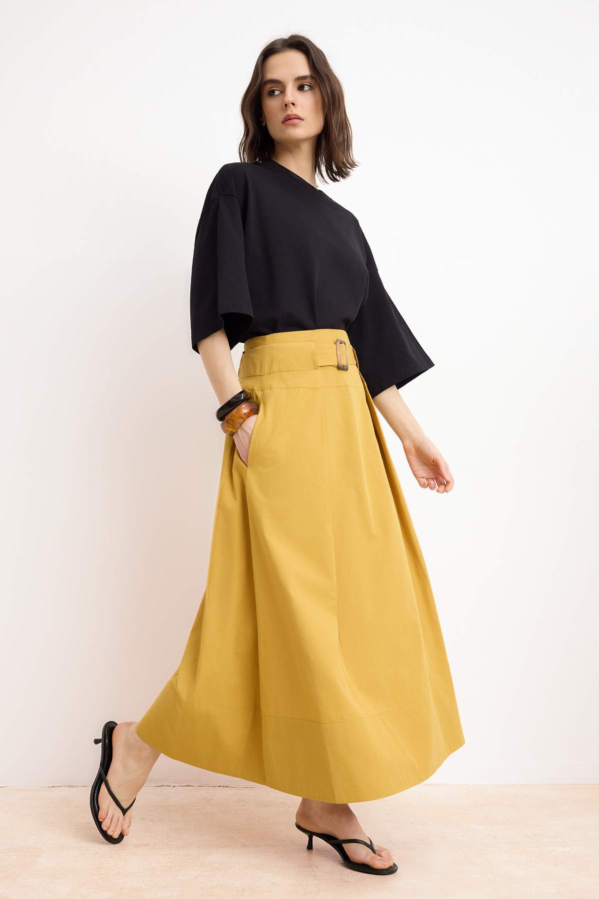 Trendyolmilla Modest Camel Kemer Detaylı A-line Etek TCTSS26EE00009