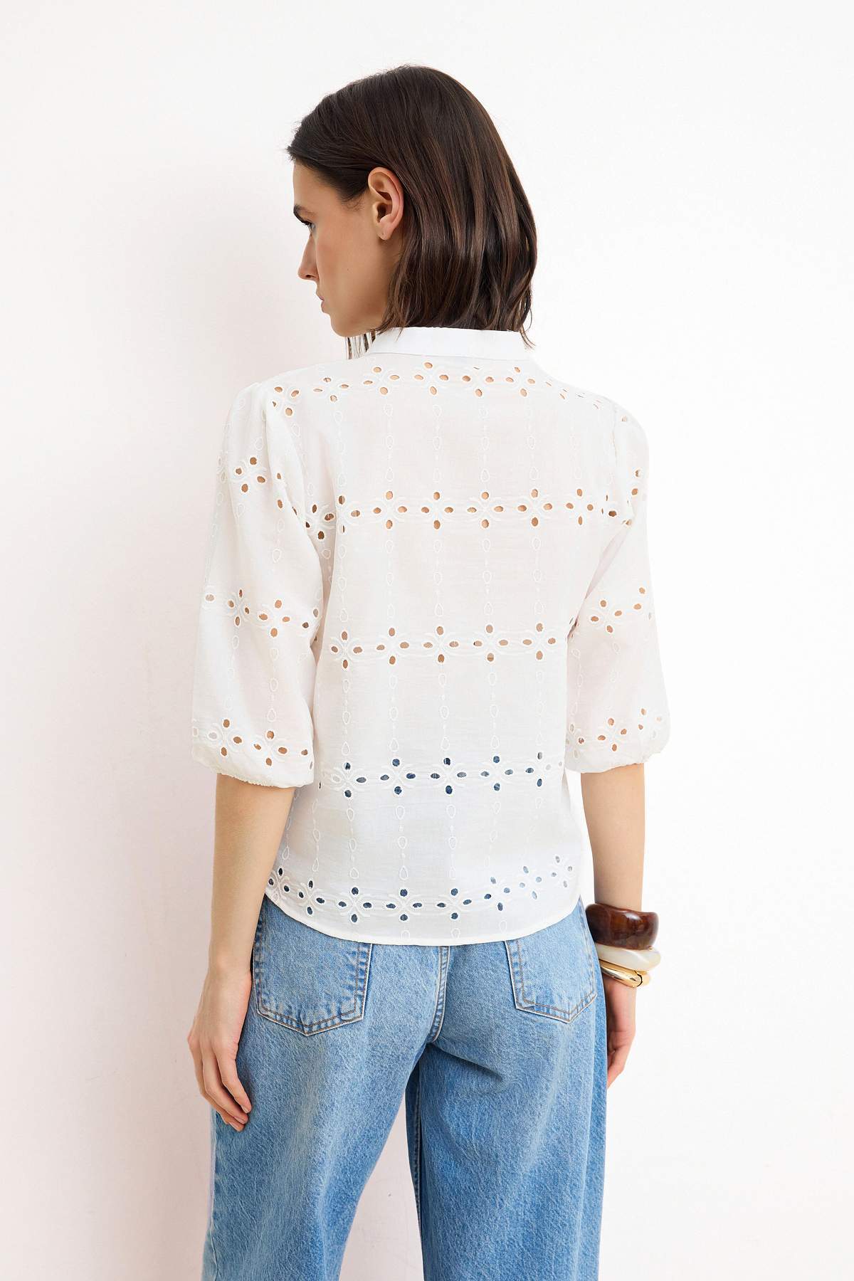 Trendyolmilla  Beyaz Fisto Balon Kollu Gömlek TWOSS26GO00115 - Görsel 4