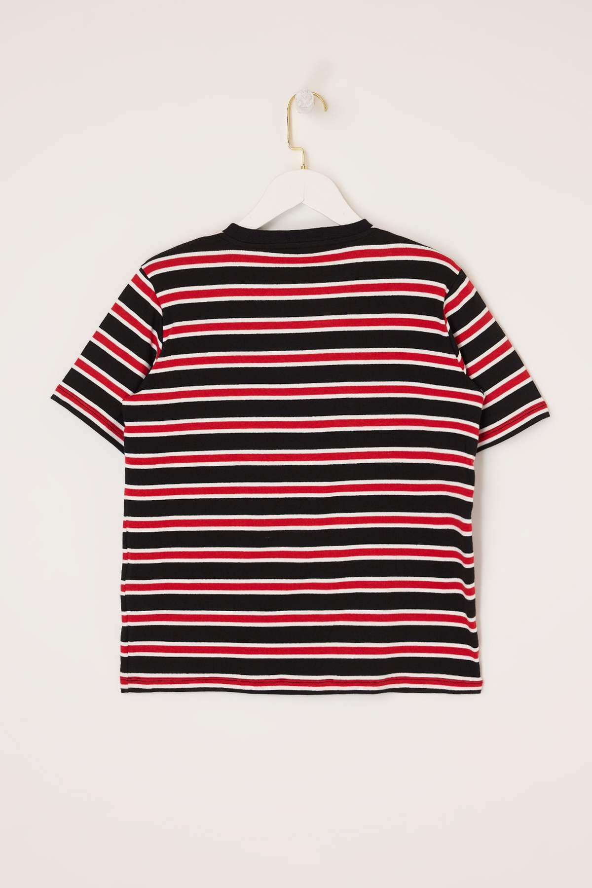 Trendyolmilla  Kırmızı Çizgili Regular/Normal Kalıp Kısa Kollu Tok %100 Pamuk Vatkalı Örme T-Shirt TWOSS26TS00031 - Görsel 6