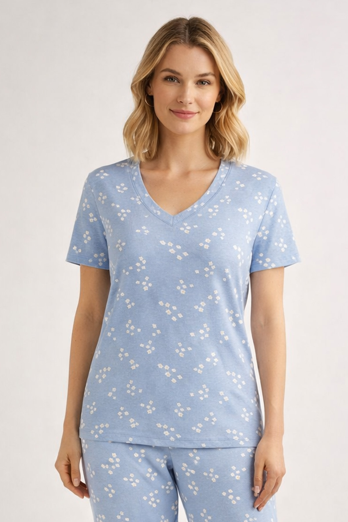 koza iç giyim  Kadın Kısa Kollu Pamuklu Fitilli Kaşkorse Pijama Takımı - Görsel 3