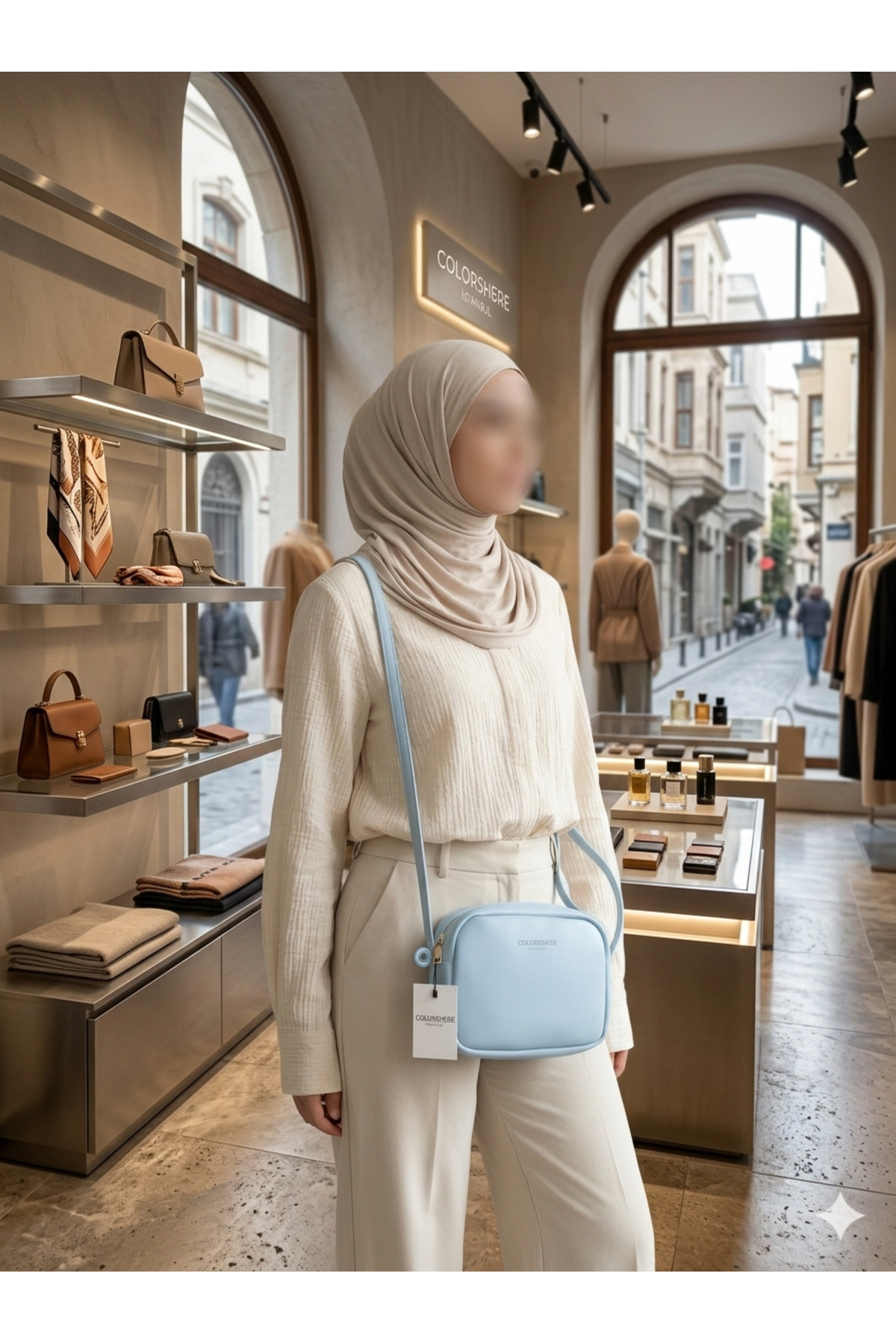 COLORSHERE  Pastel Mavi Minimalist Tasarım Fermuarlı Urban Kadın Omuz Çantası - Görsel 2