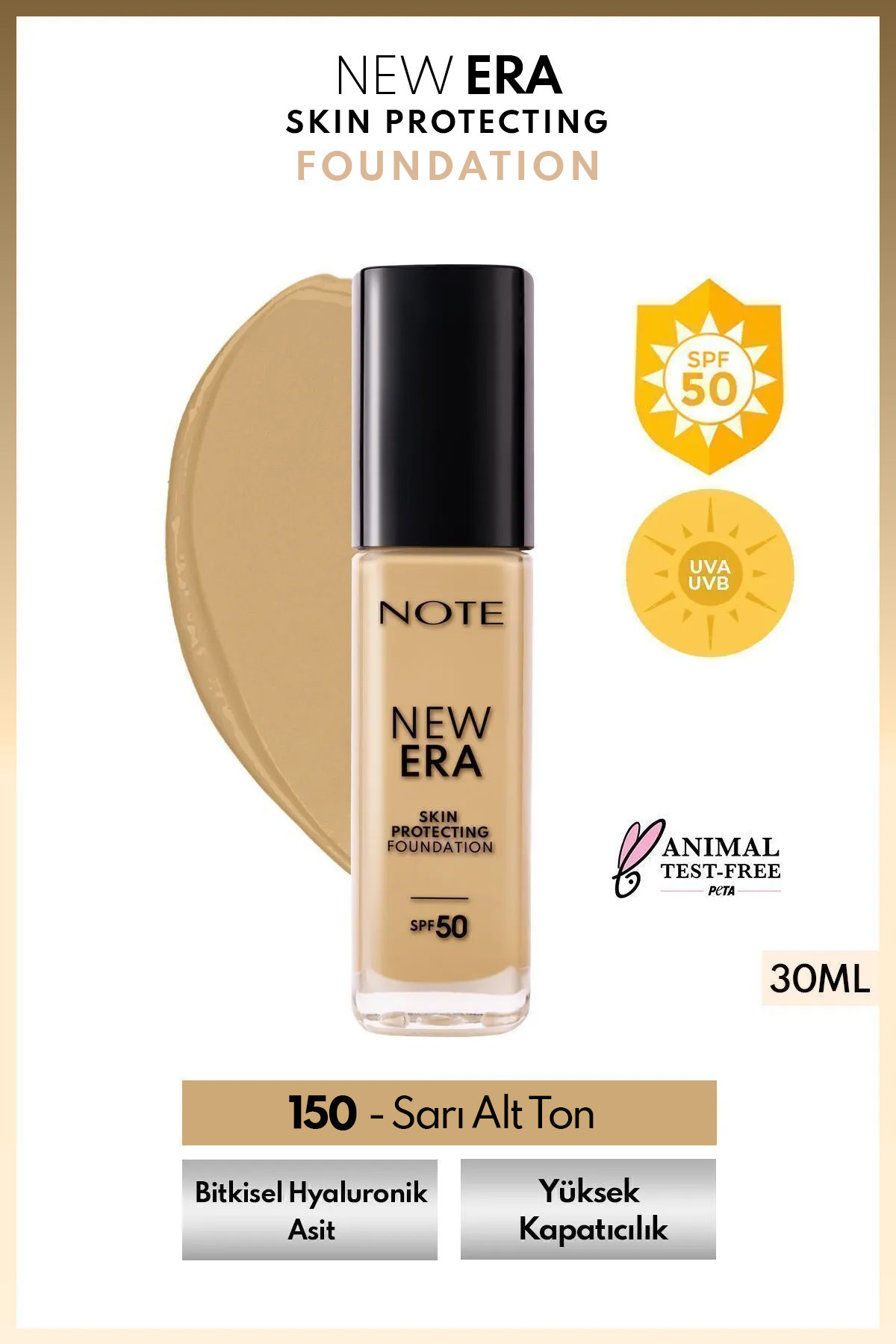 NOTE New Era Skin Protecting Spf 50 Nemlendirici Etkili Hyaluronik Asitli Fondöten - 150 Medium Beige