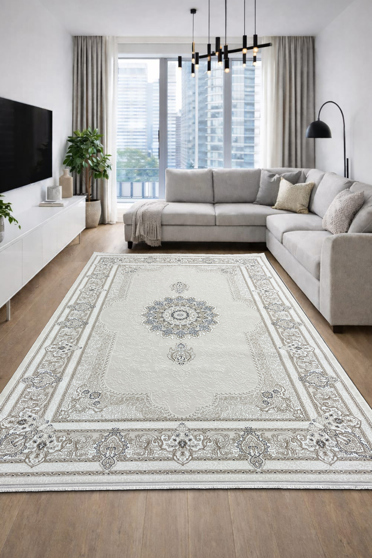 4 Square Meters - 6 Square Meters Modern Thick Thick Woven Living Room and Living Room Carpet Anti-Allergic Beige