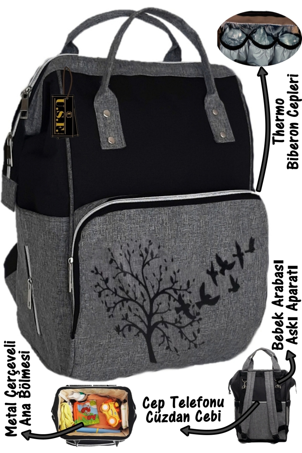 USF Portbebe Ana Kucağı Puset Bebek Taşıma + Anne Bebek Bakım Çantası fotoğrafı 3 (önizleme)