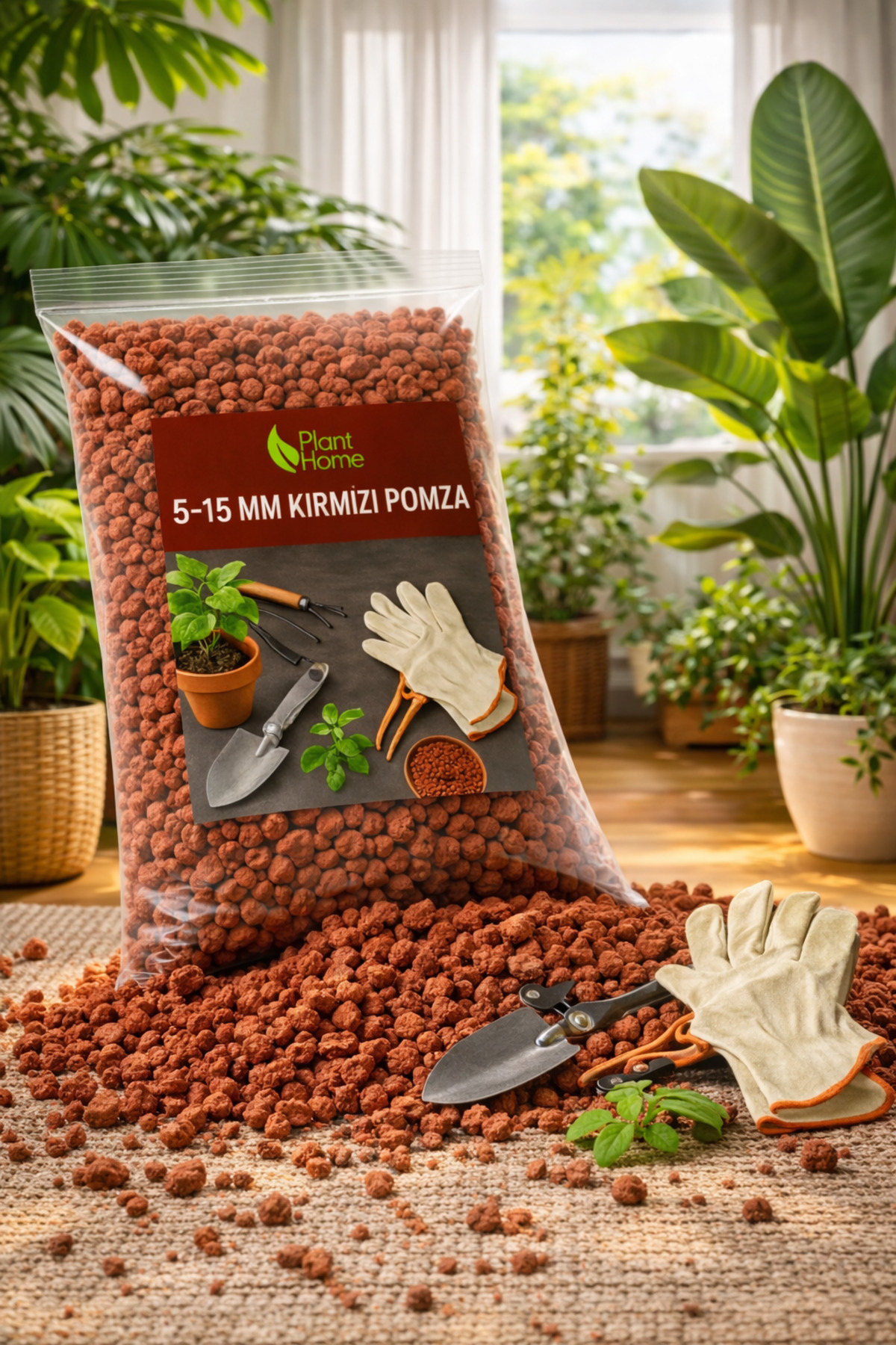 plant-home Pomza Taşı Kırmızı 5 15 mm Saksı Bahçe Drenaj Malzemesi