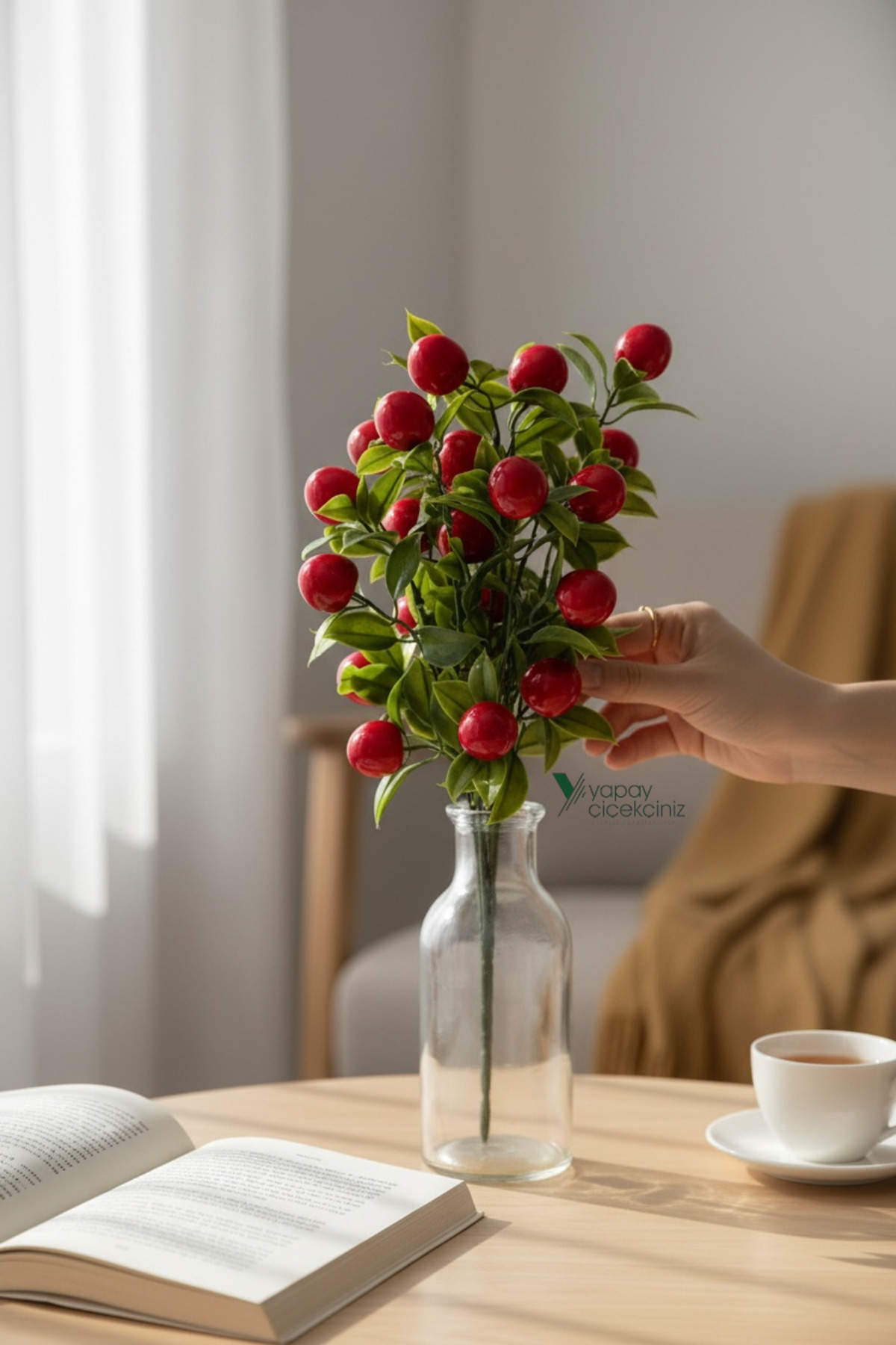 Artificial Cherry Bouquet Decorative Artificial Flower Bouquet Artificial Plant Fruit 7 Branches