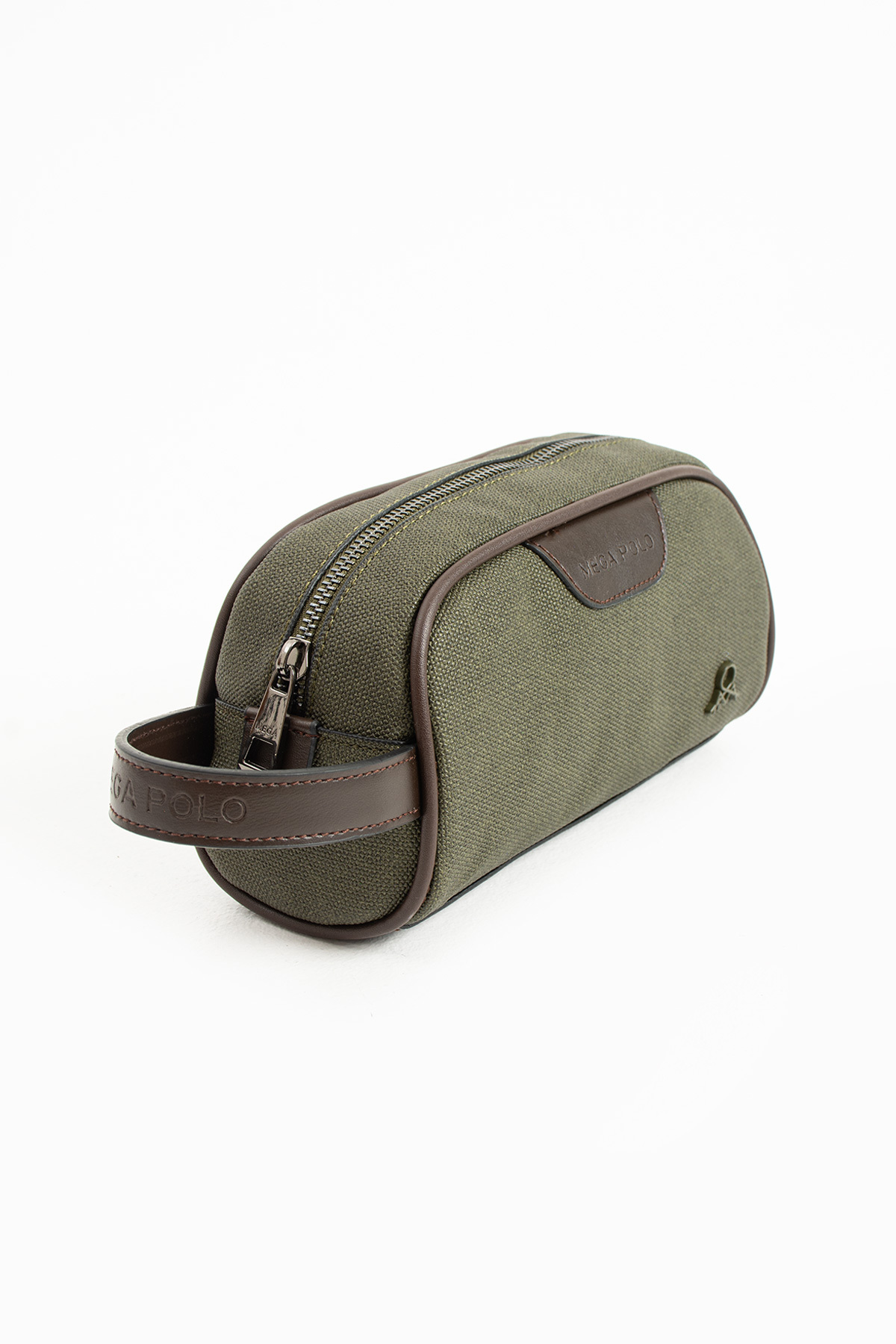 M 433 Kanvas El / Clutch / Makyaj / Tıraş Çantası Yeşil-Kahverengi