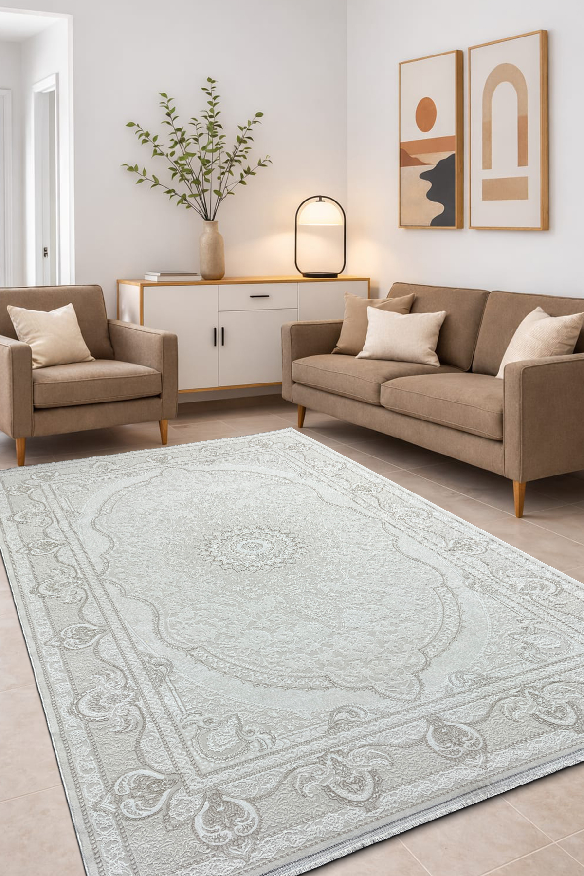 4 Square Meters - 6 Square Meters Modern Thick Thick Woven Living Room and Living Room Carpet Anti-Allergic Beige