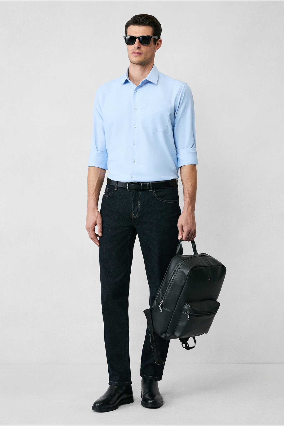 Kiğılı  Uzun Kol Regular Fit Klasik Yaka Pamuklu Kolay Ütülenebilir Cepli Oxford 4 Mevsim Gömlek - Görsel 6