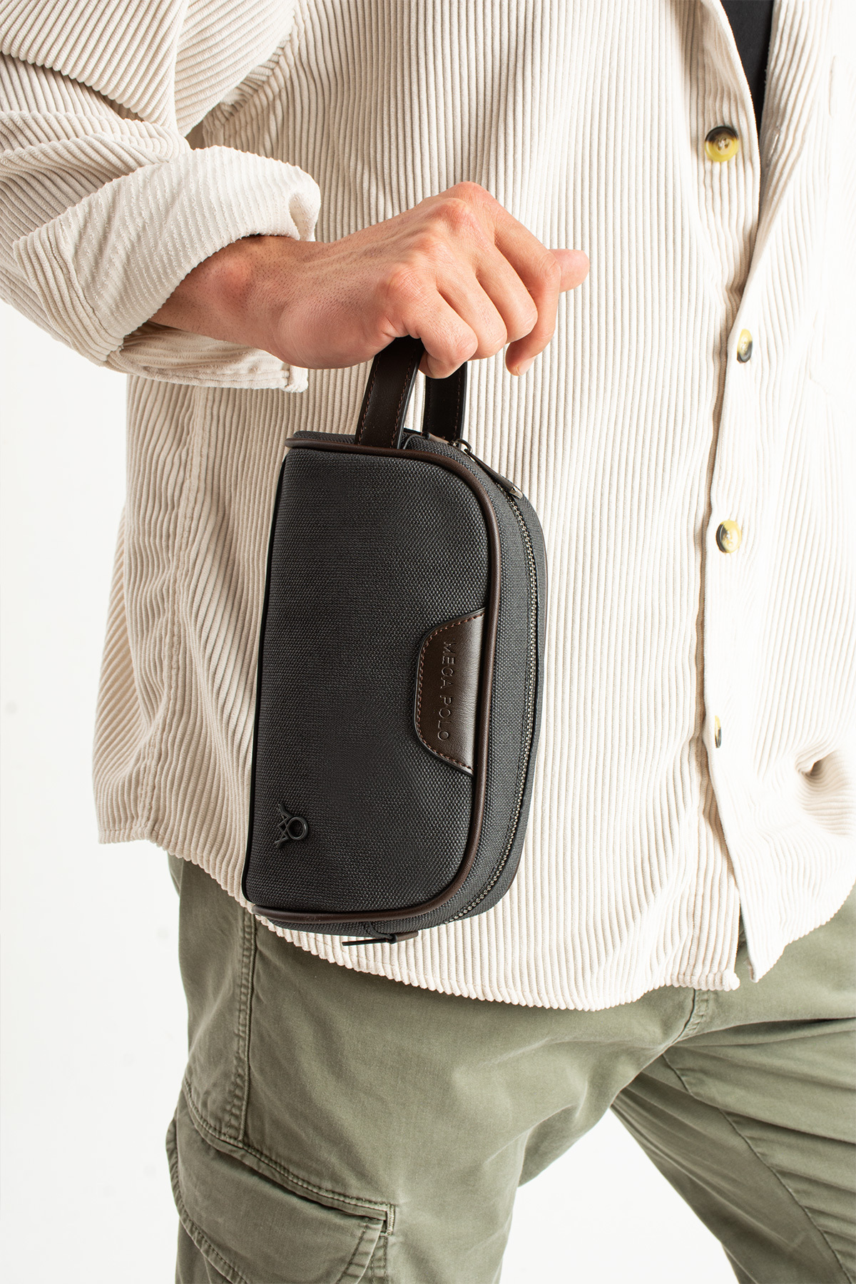 M 433 Kanvas El / Clutch / Makyaj / Tıraş Çantası Siyah-Kahverengi