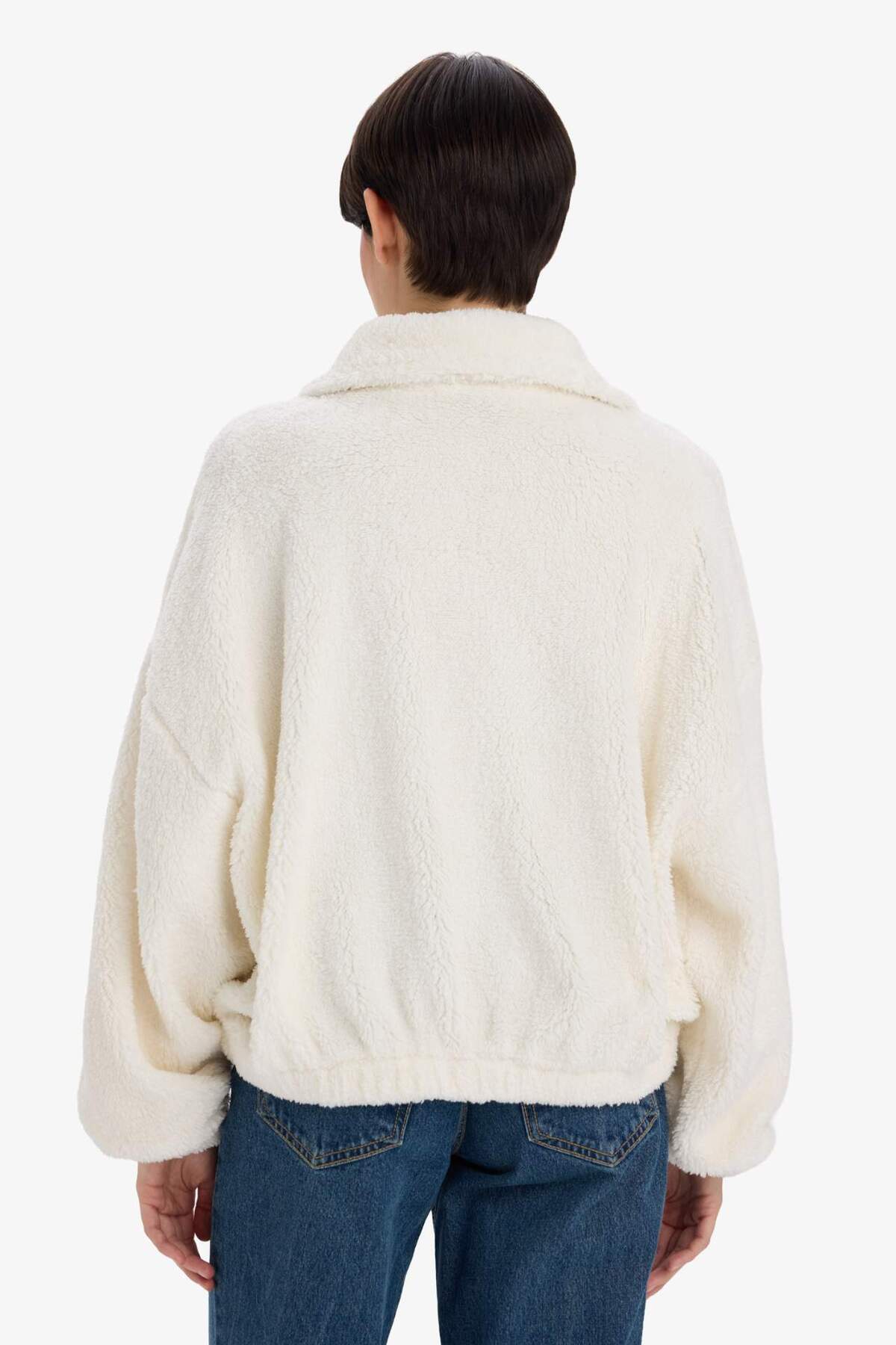 Defacto  Oversıze Polo Yaka Welsoft Pelüş Hırka C8229AX24WN - Görsel 6