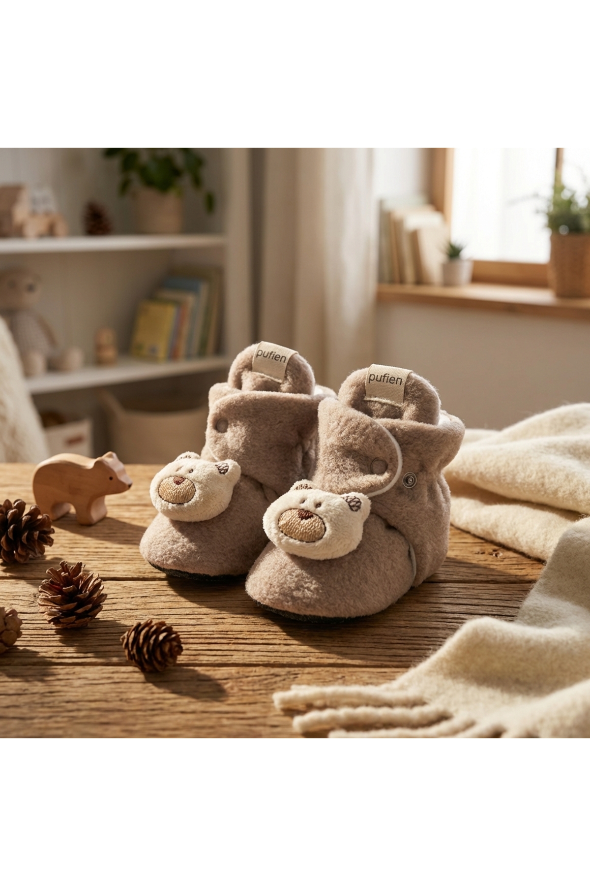 pufien Bebek Pandufu, Peluş Oyuncaklı Bebek Ev Ayakkabısı, Kaydırmaz Tabanlı, 100% Pamuk Astarlı fotoğrafı 3 (önizleme)