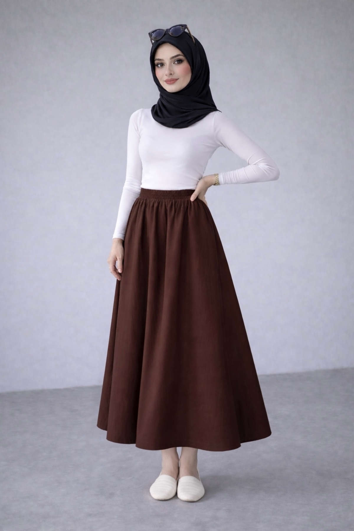 Kahra Collection  ACI KAHVE BELİ LASTİKLİ CEPLİ DOUBLE ETEK - Görsel 4