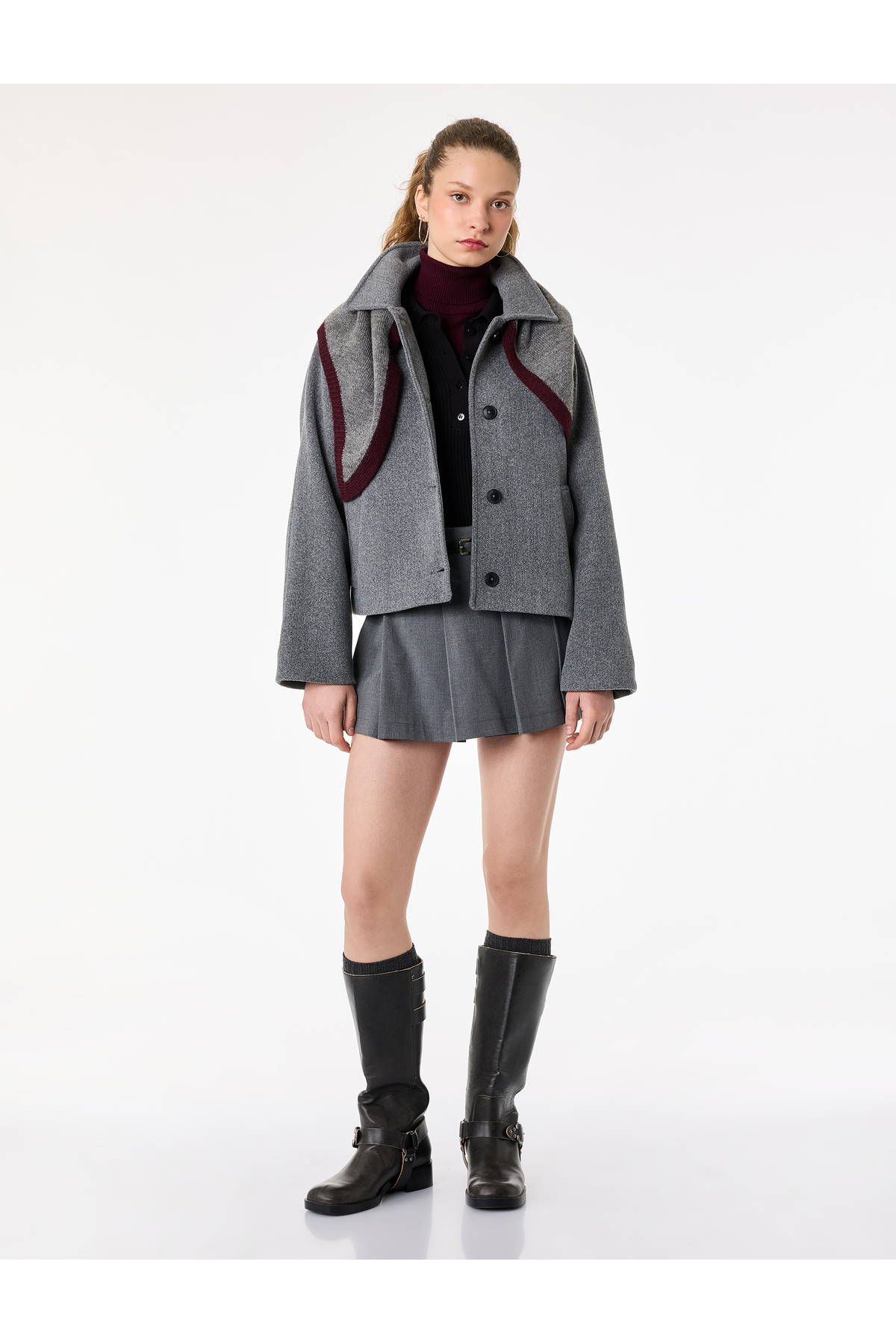 Koton  Uzun Kollu Cepli Düğmeli Klasik Yaka Kaşe Ceket - Görsel 2