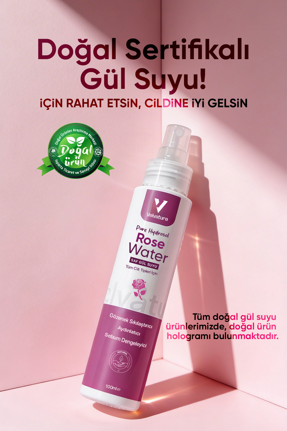 Gül Suyu Gözenek Sıkılaştırıcı Aydınlatıcı Ve Arındırıcı Tonik %100 Doğal Ve Saf 100 ml — 33000 — تصویر 7 از 9