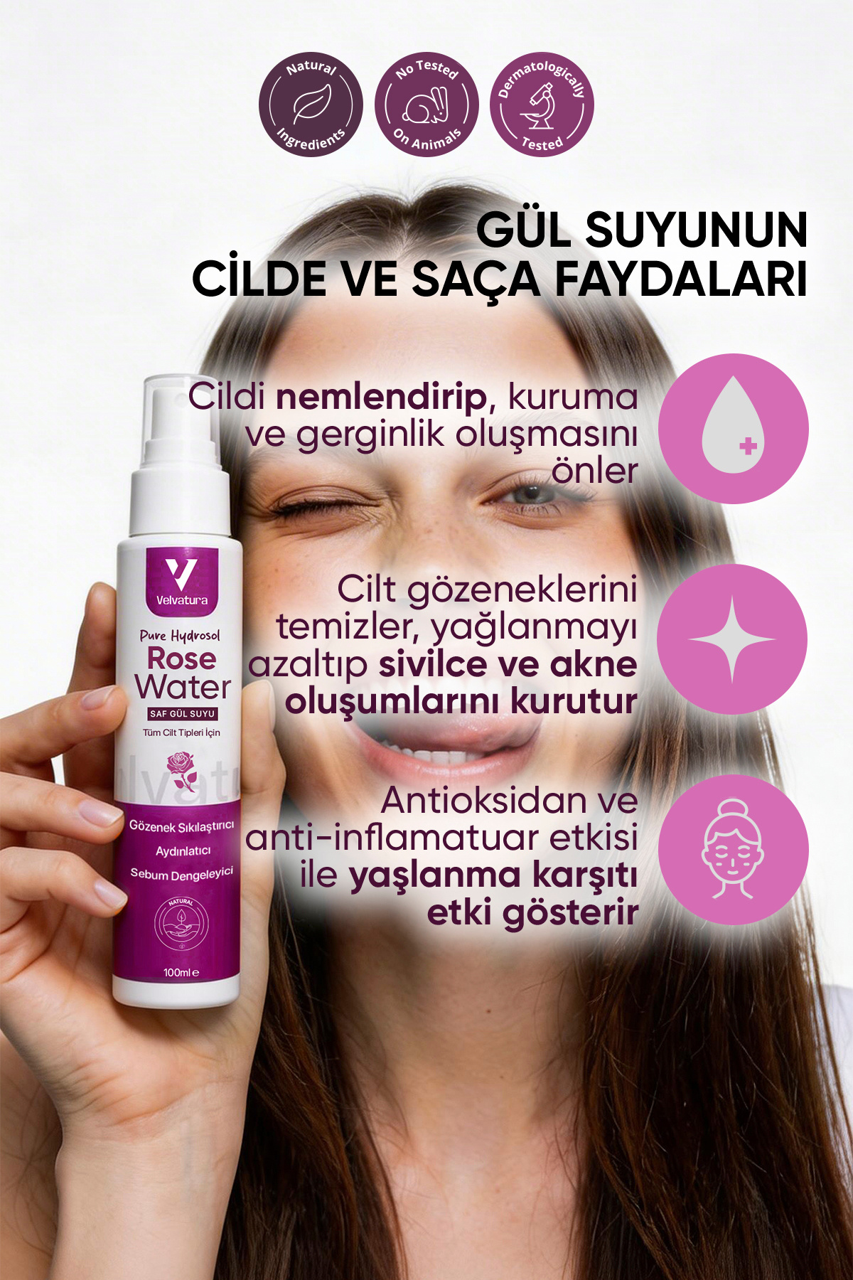 Gül Suyu Gözenek Sıkılaştırıcı Aydınlatıcı Ve Arındırıcı Tonik %100 Doğal Ve Saf 100 ml — 33000 — تصویر 5 از 9