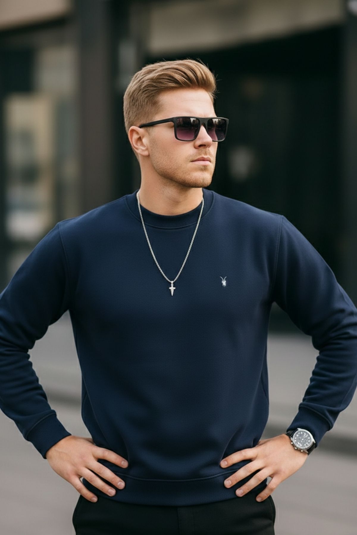 COMBİNE MİCHAİL  Lacivert Renk Basic Bisiklet Yaka Relaxed Regular Erkek Sweatshirt - Görsel 4