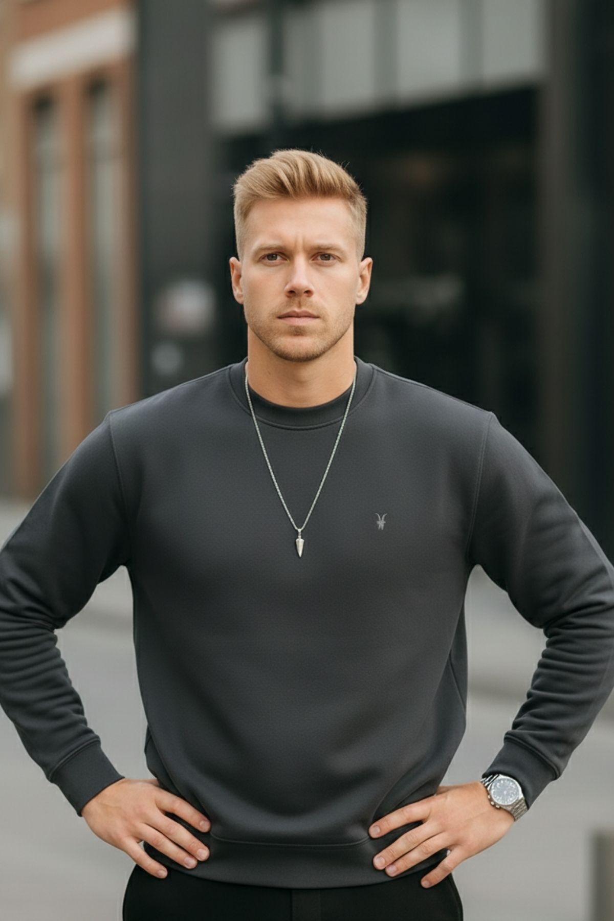 COMBİNE MİCHAİL  Füme Renk Basic Bisiklet Yaka Relaxed Regular Erkek Sweatshirt - Görsel 4