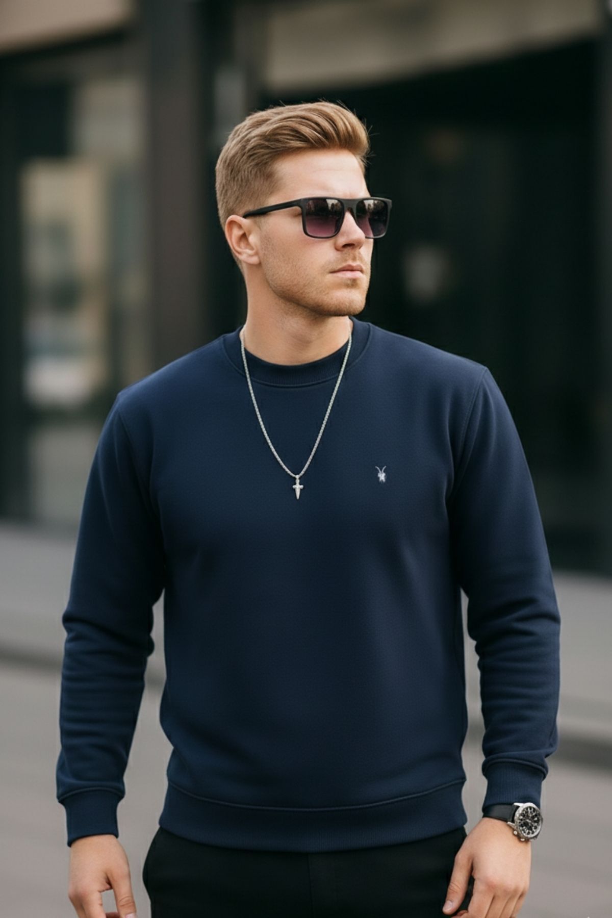 COMBİNE MİCHAİL  Lacivert Renk Basic Bisiklet Yaka Relaxed Regular Erkek Sweatshirt - Görsel 5