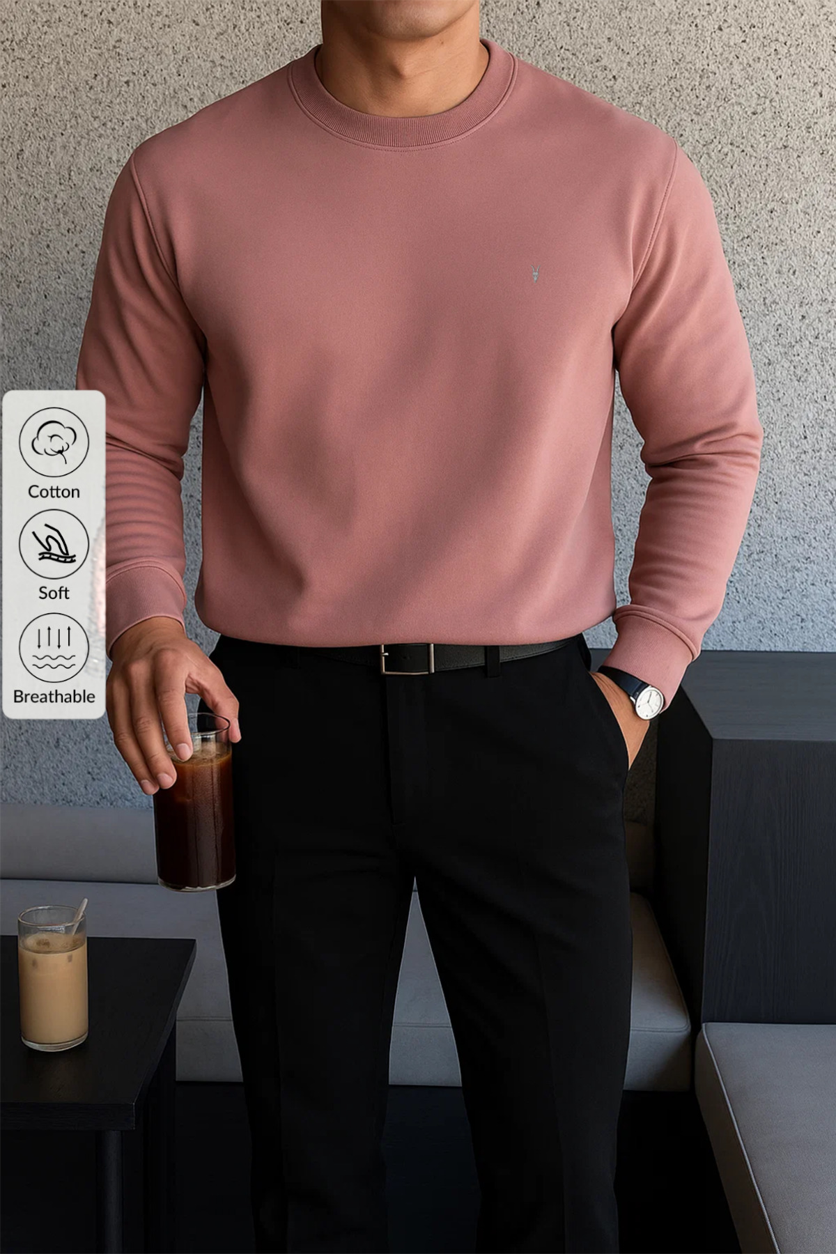 Men's Winter Loose Basic Powder Sweatshirt