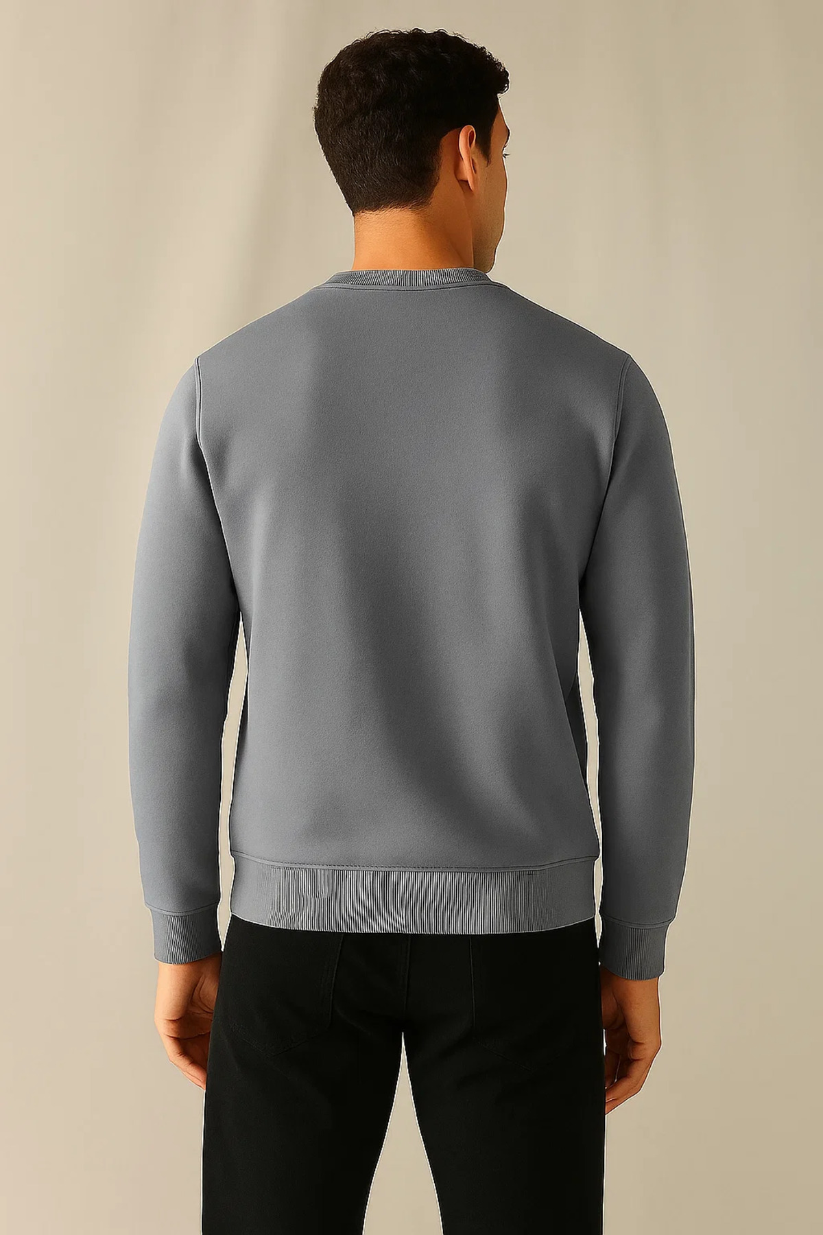 COMBİNE MİCHAİL  Erkek Kışlık Kalın Basic Salaş Gri Kazak - Görsel 3