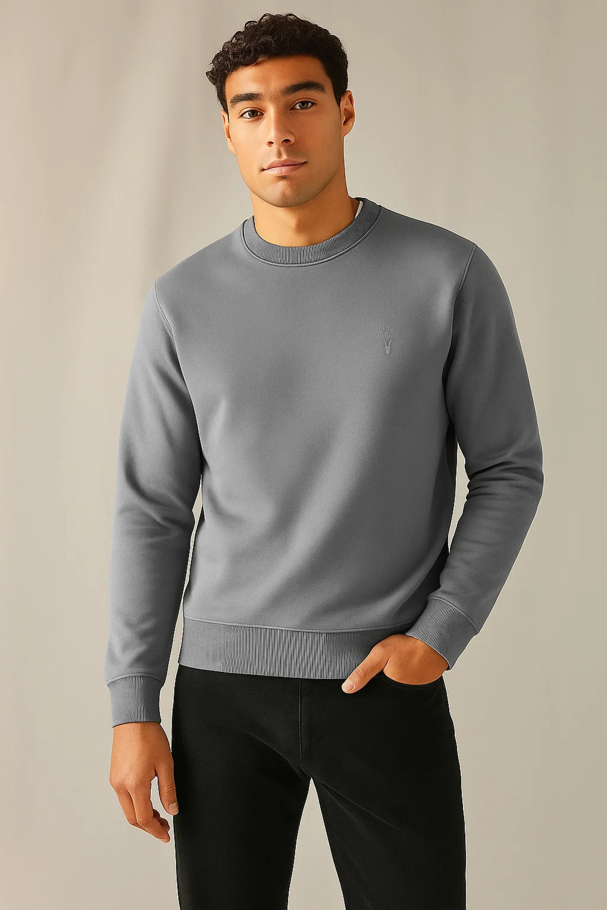 COMBİNE MİCHAİL  Erkek Kışlık Kalın Basic Salaş Gri Kazak - Görsel 7