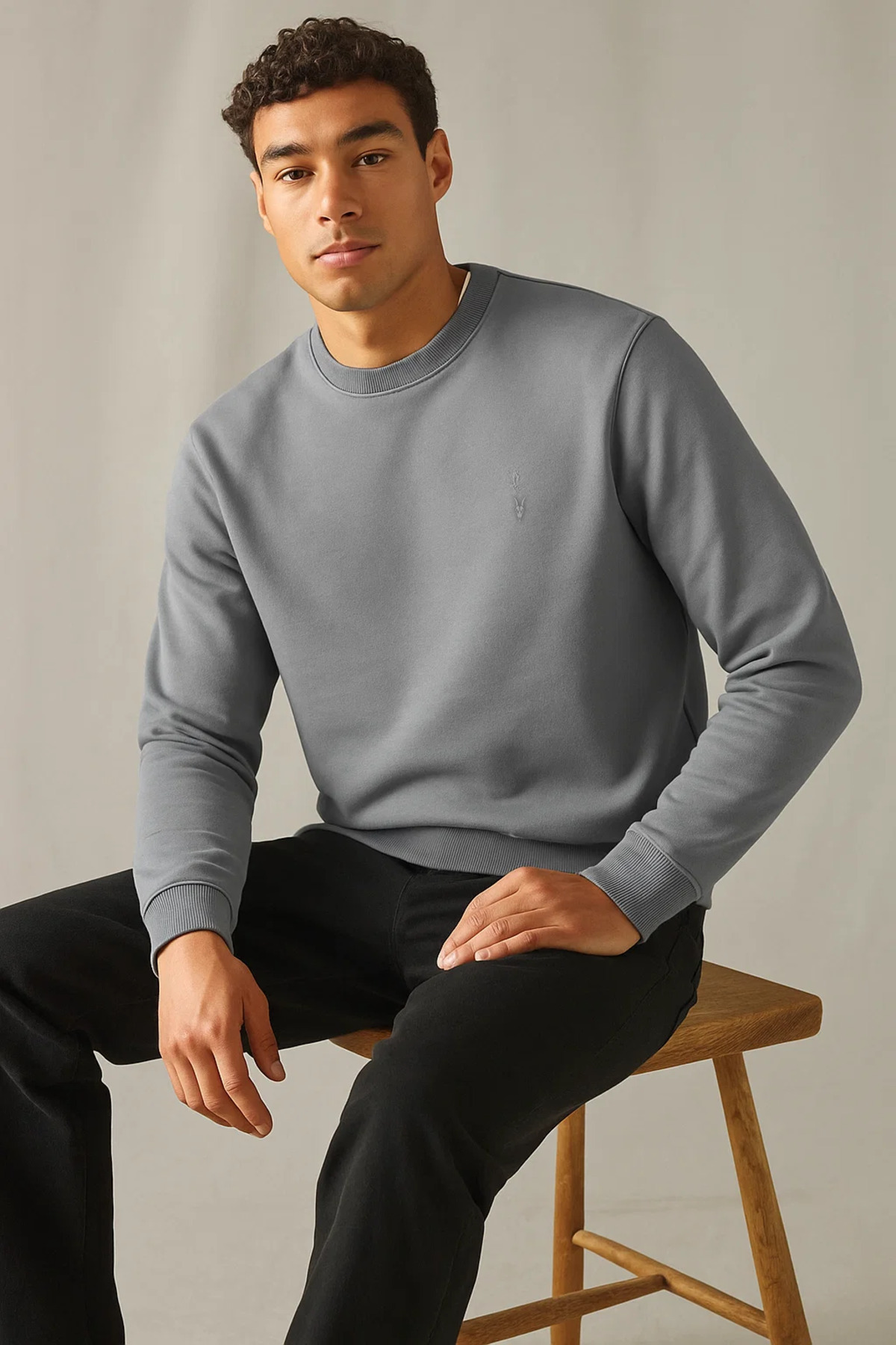 COMBİNE MİCHAİL  Erkek Kışlık Kalın Basic Salaş Gri Kazak - Görsel 5