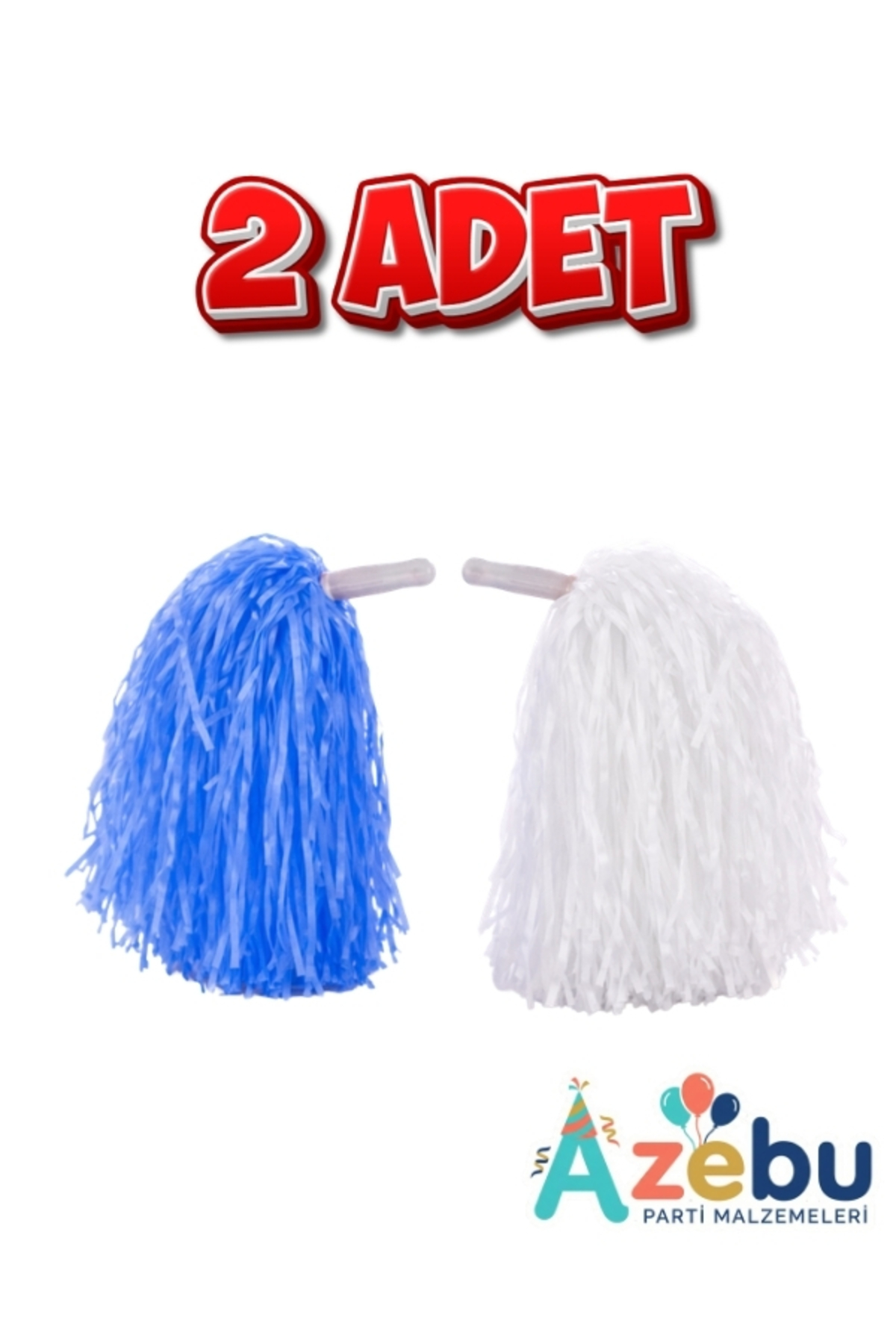 Azebu 1 Çift Mat Mavi Beyaz Ponpon - Amigo Gösteri Ponponu - 23