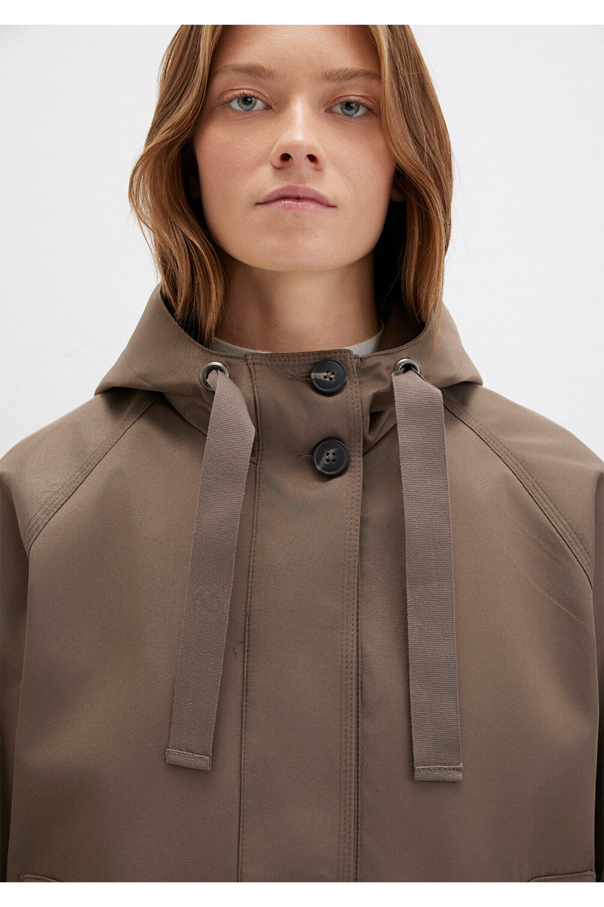 کاپشن قهوه‌ای کلاهدار Loose Fit / بول راحت 1110014-82046