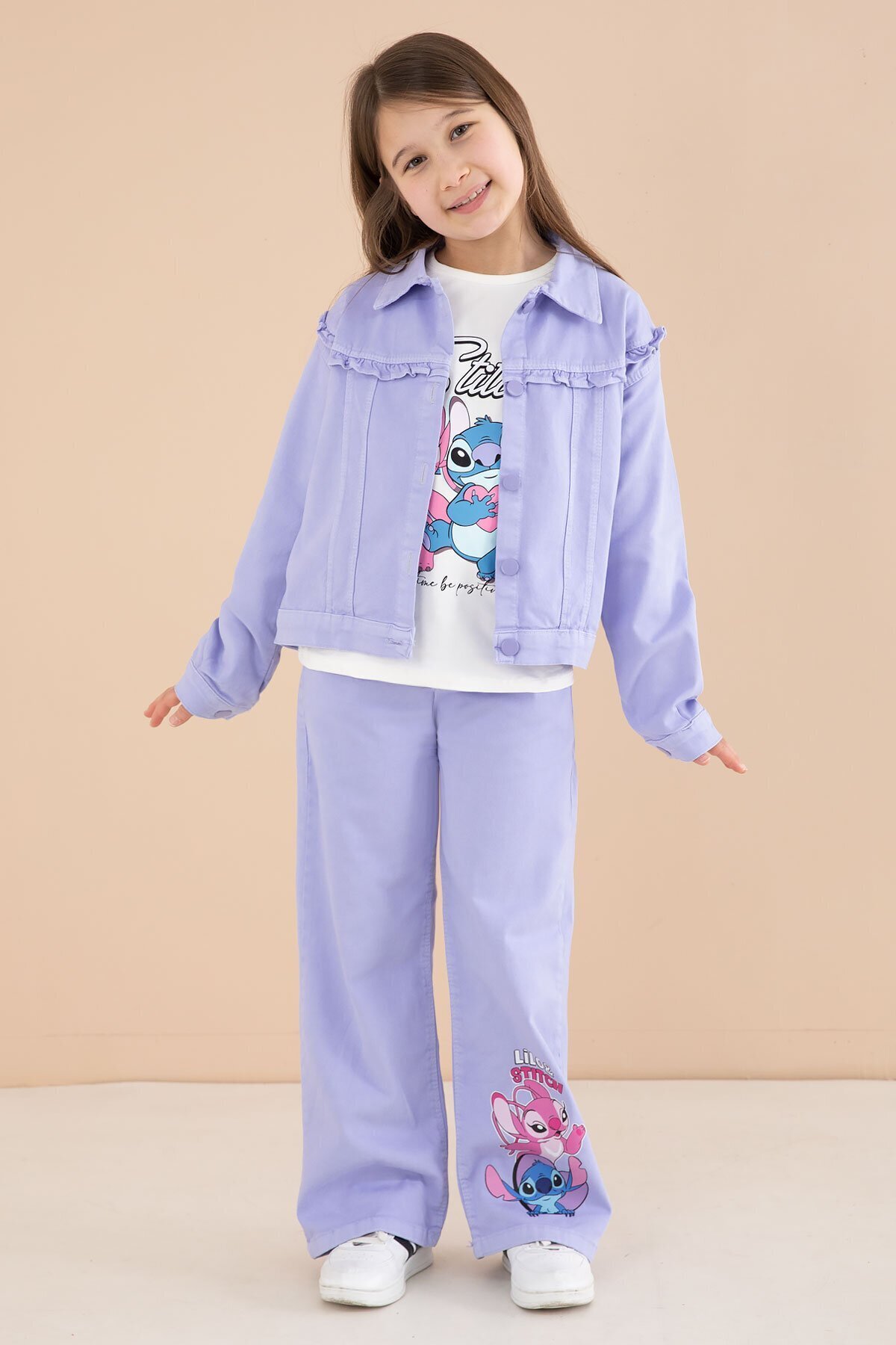cansınmini Lila Sevimli Karakter Baskılı Ceketli ve Pantolonlu 3lü