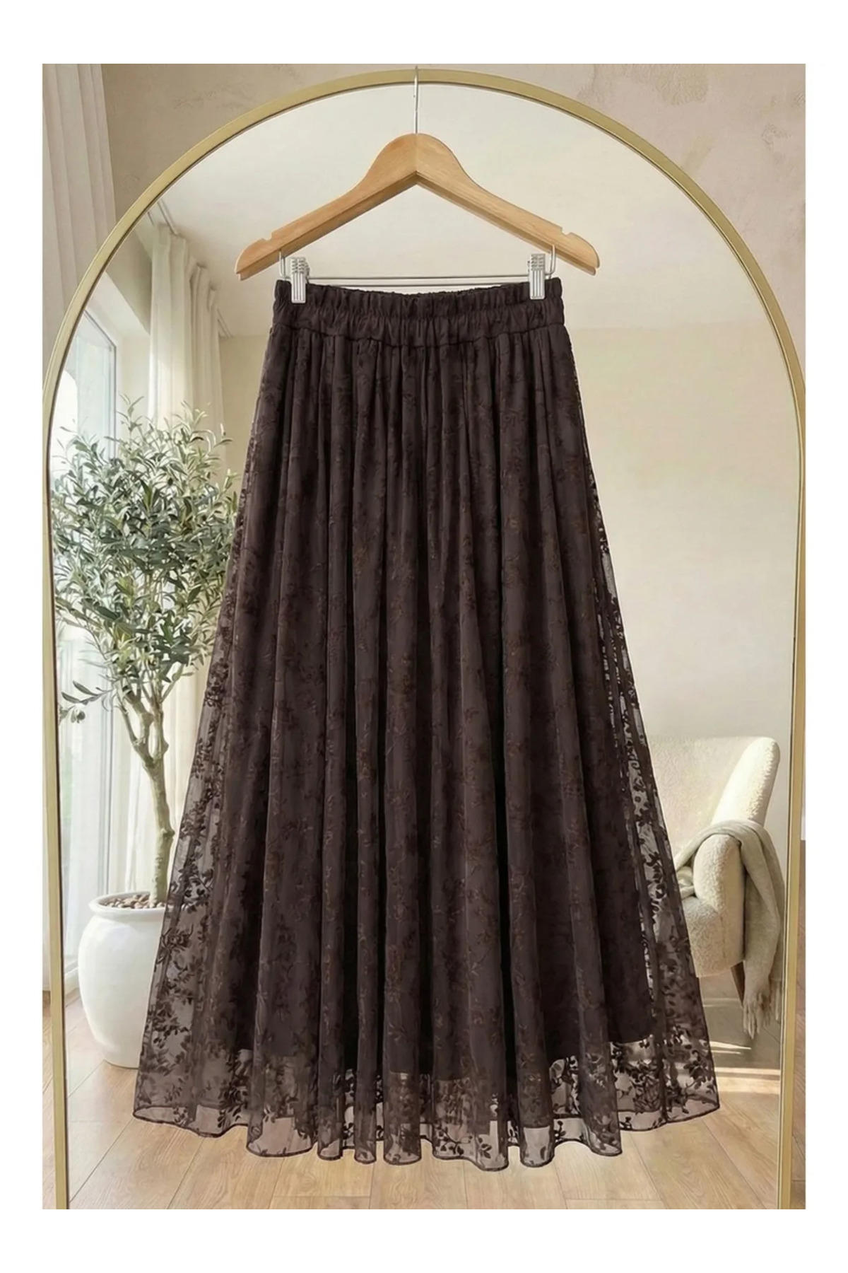 MissPul  Çiçekli Flok Astarlı Kemerli Tül Etek SR2025 - Görsel 3